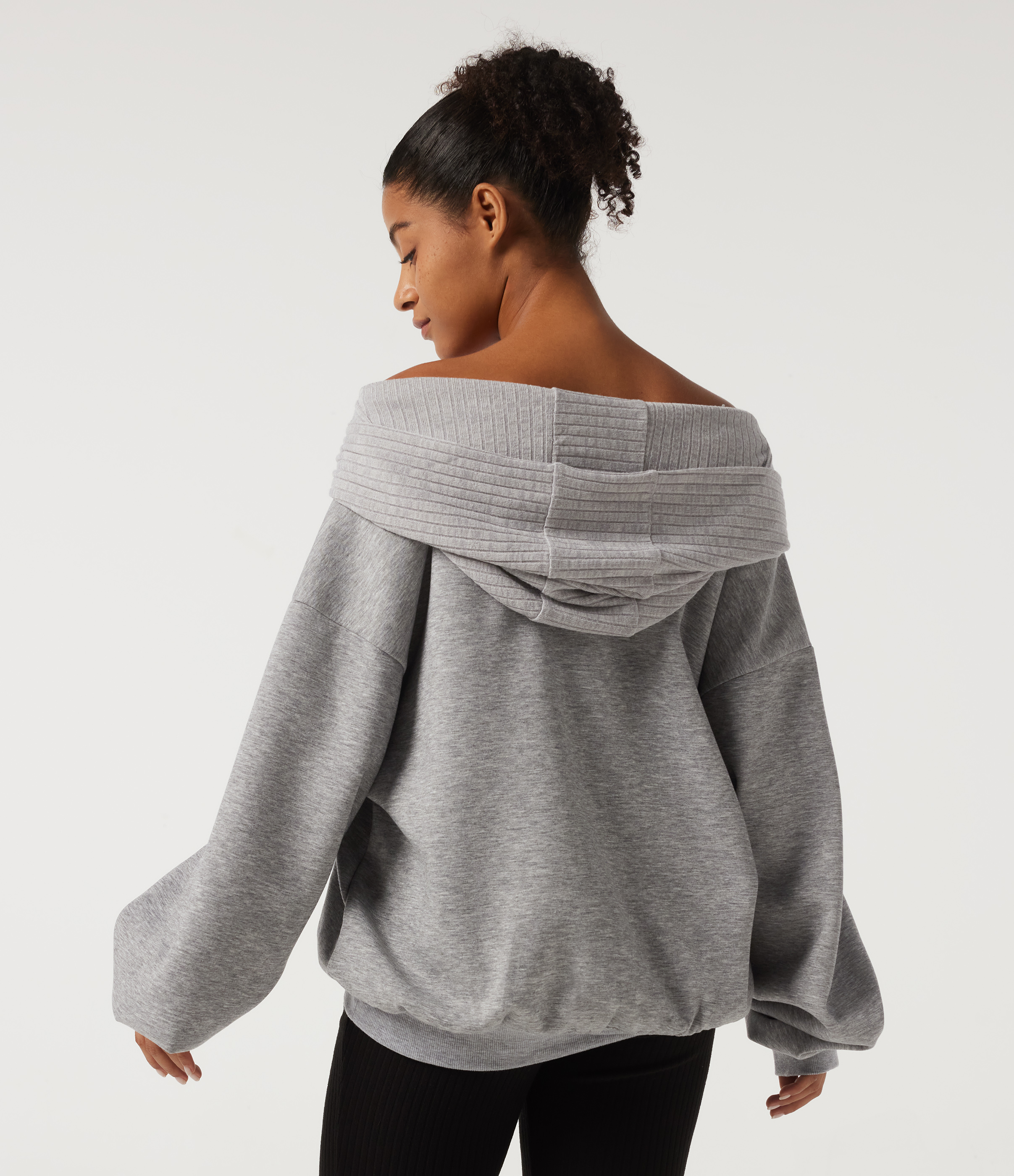 Mottled Grey Off Shoulder Batwing Long Sleeve Casual Sweatshirt / 2