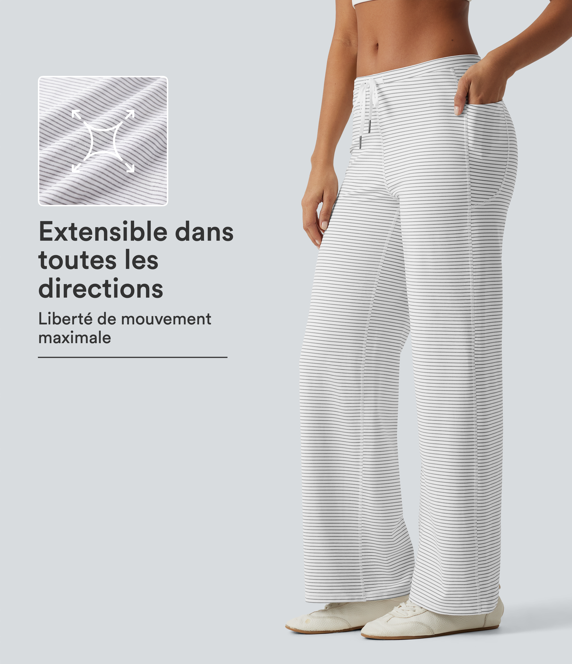 Zebra Ripple Pantalon de yoga droit taille basse à rayures avec cordon de serrage et poches / 1