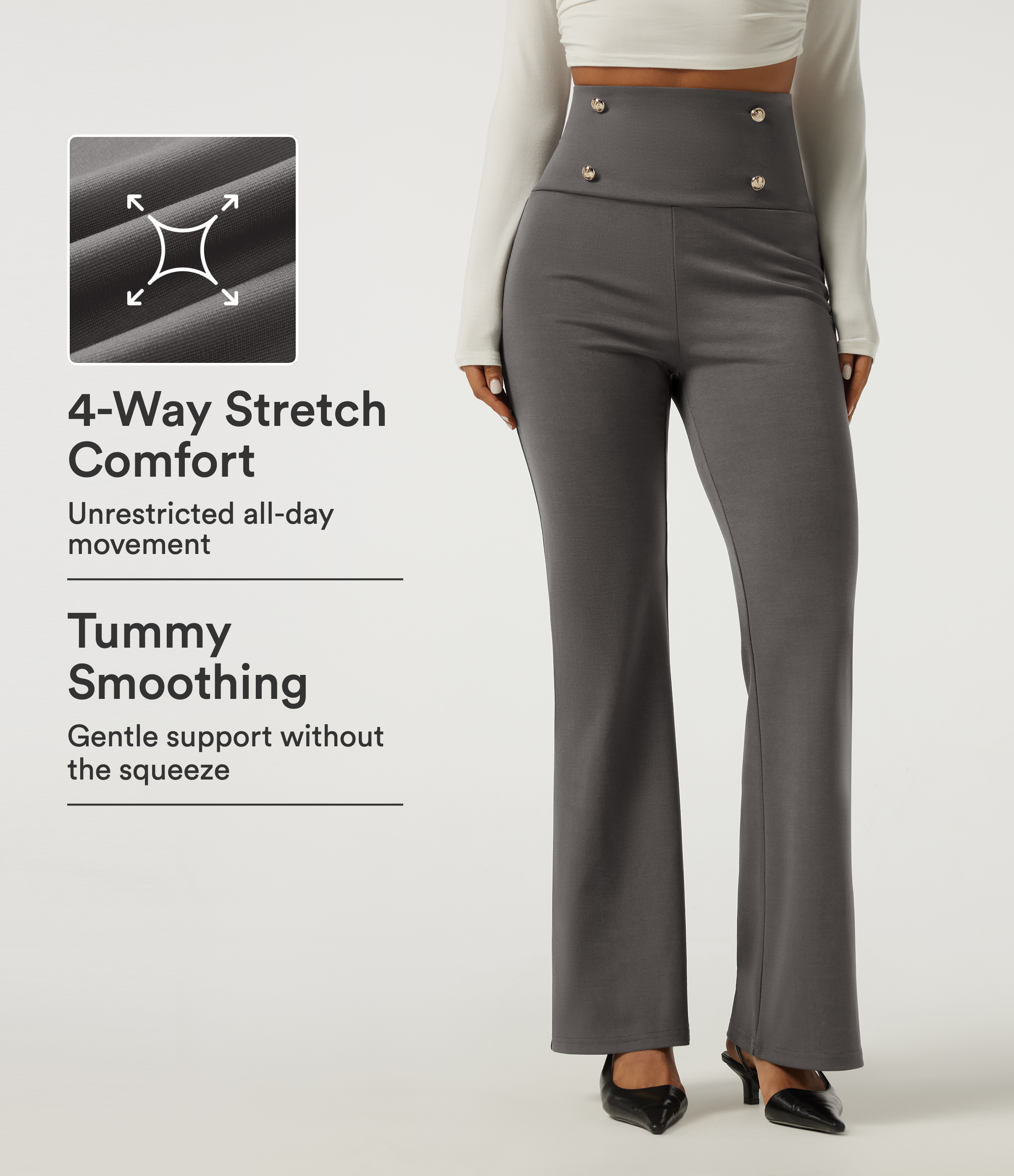 Steel Gray Super High Waisted Tummy Control Bootcut Work Pants / 1