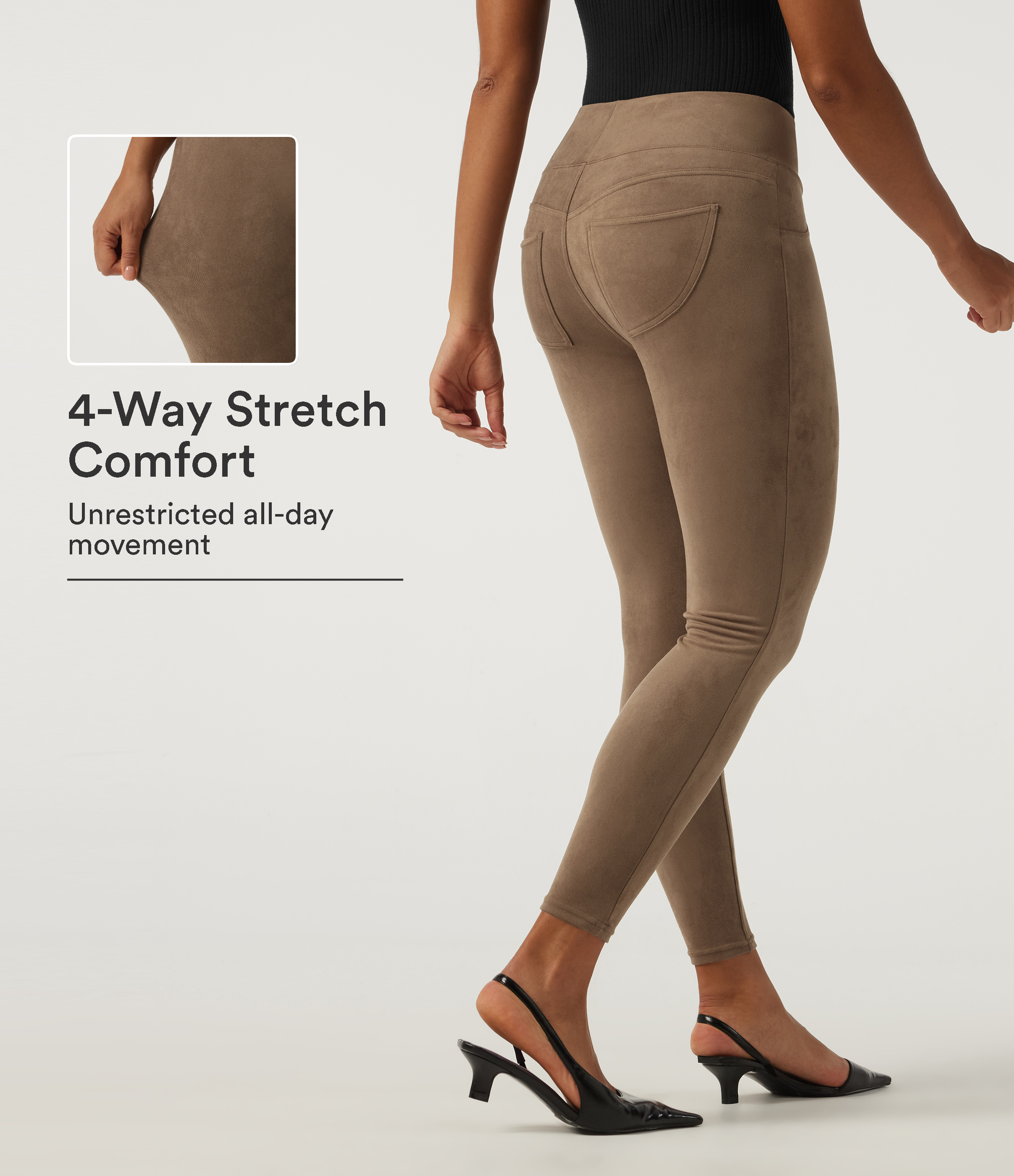 Coca Mocha High Waisted Skinny Casual Leggings with Pockets / 1