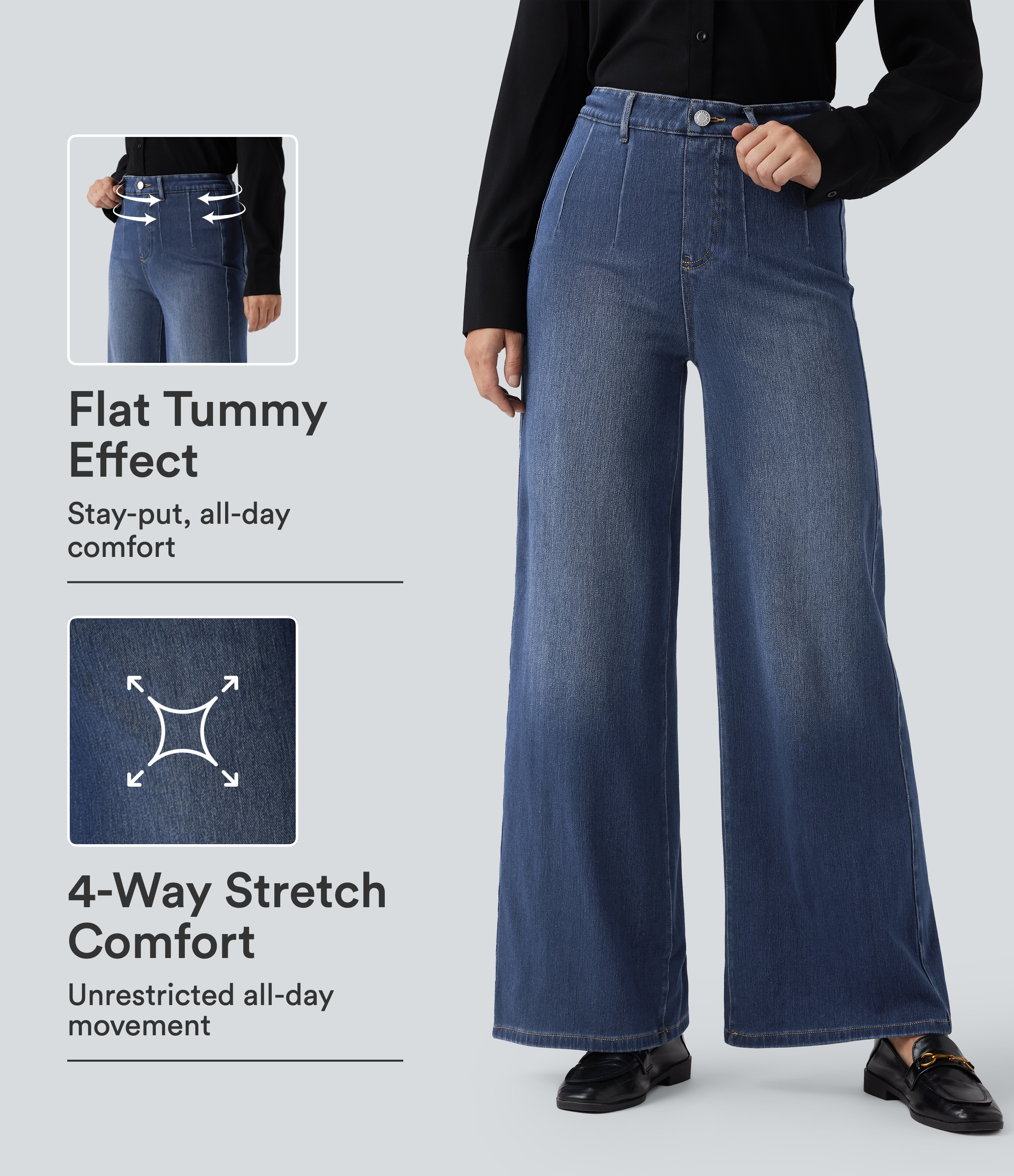 Halara Flex™ High Waisted Tummy Control Wide Leg Casual Jeans with Pockets