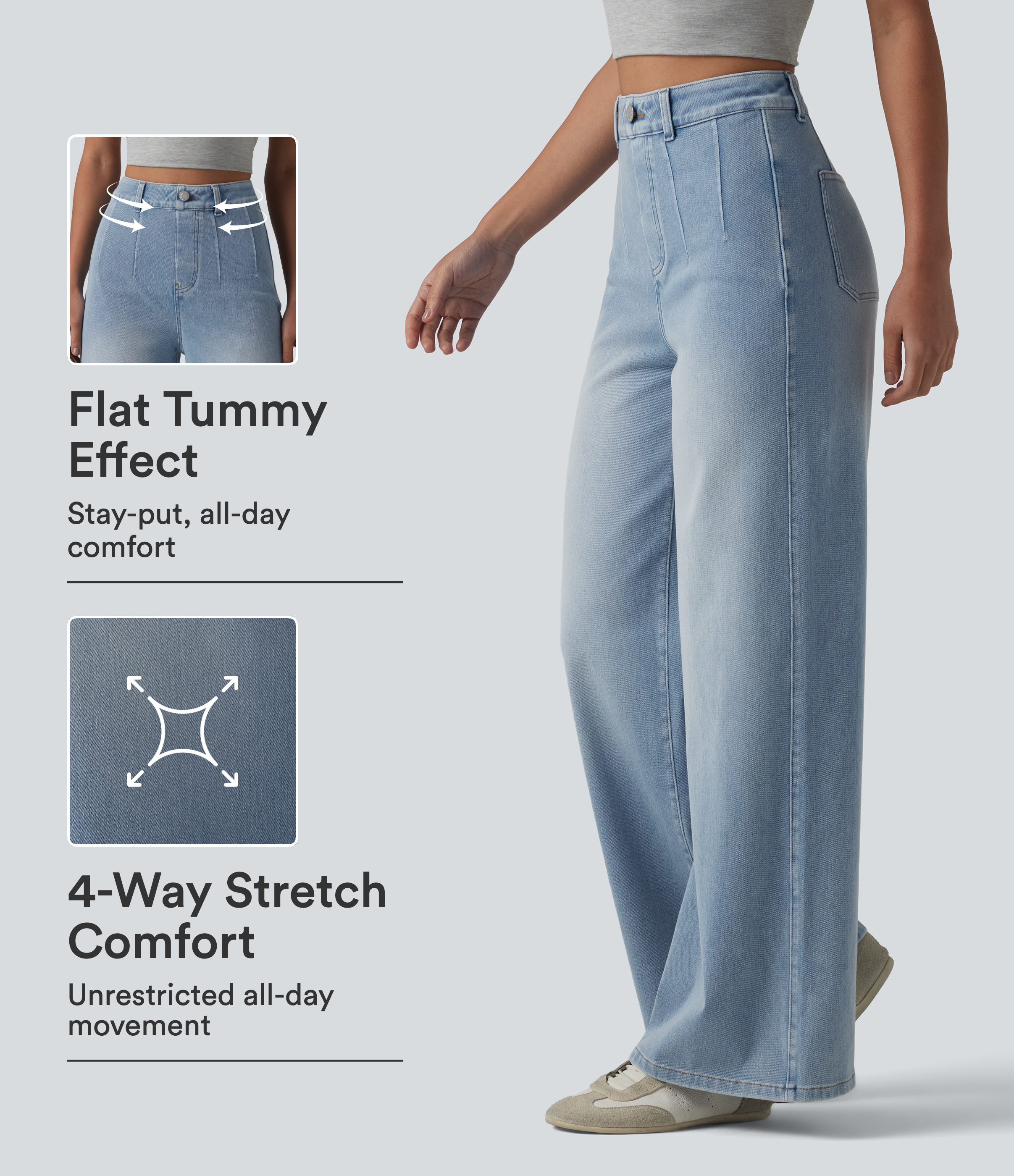 Halara Flex™ High Waisted Tummy Control Wide Leg Casual Jeans with Pockets