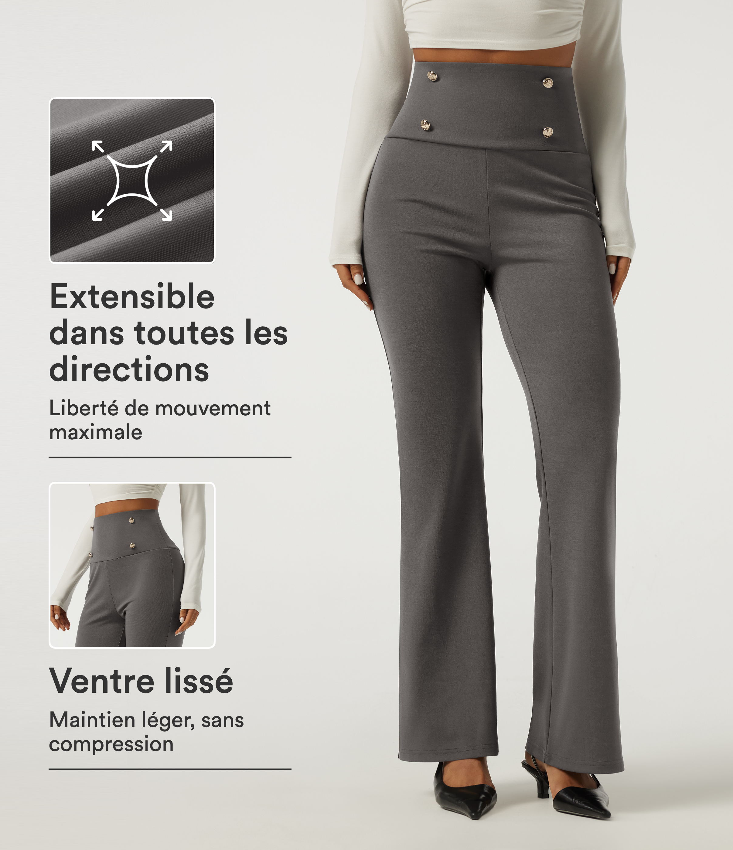 Pantalon de bureau bootcut taille très haute gainante