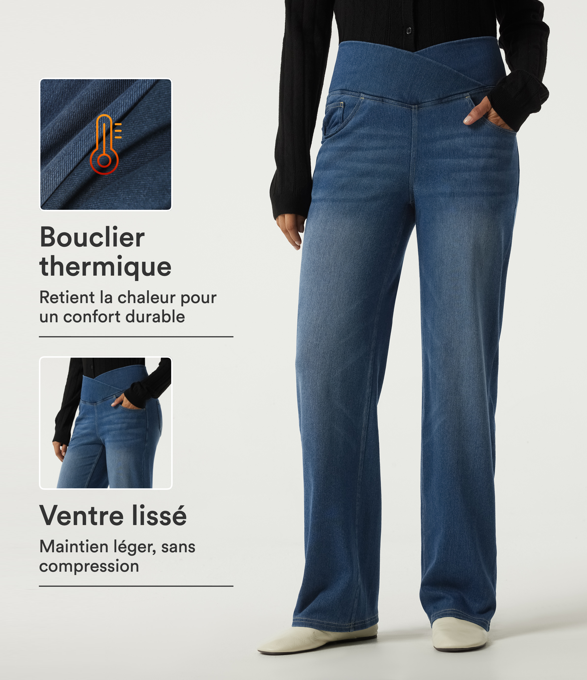 Tide Blue Denim Jean droit Halara Flex™ Denim Heat taille haute gainante et croisée avec poches / 1