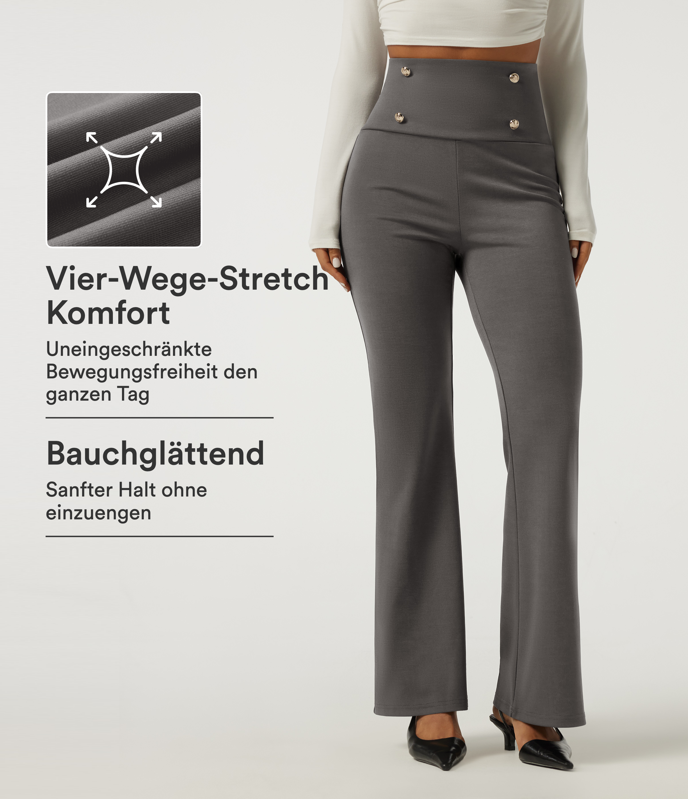 Steel Gray Bootcut-Bürohose mit superhohem Bund und Bauchkontrolle / 1