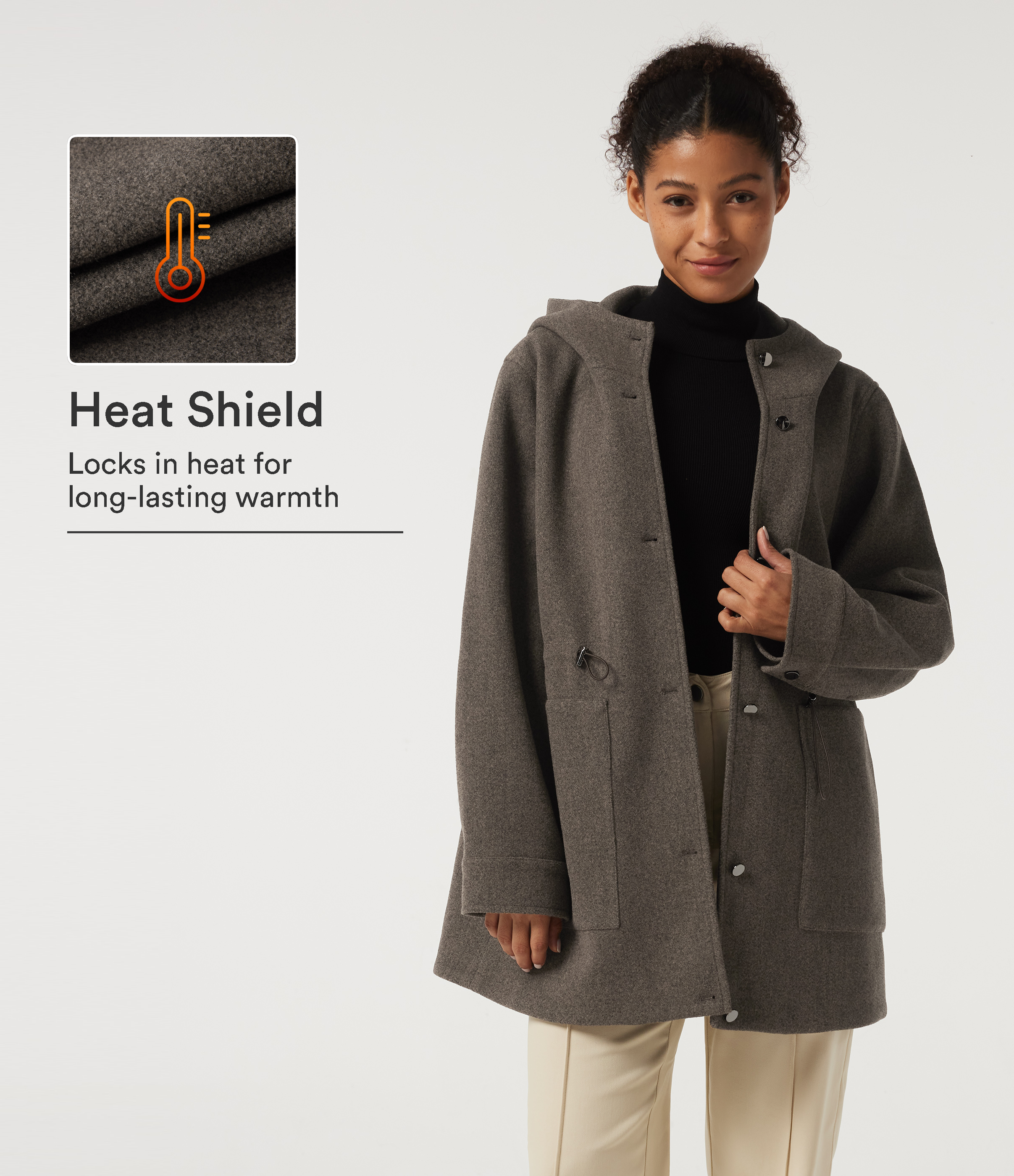 Hooded Long Sleeve Drawstring Fleece Longline Work Coat with Pockets