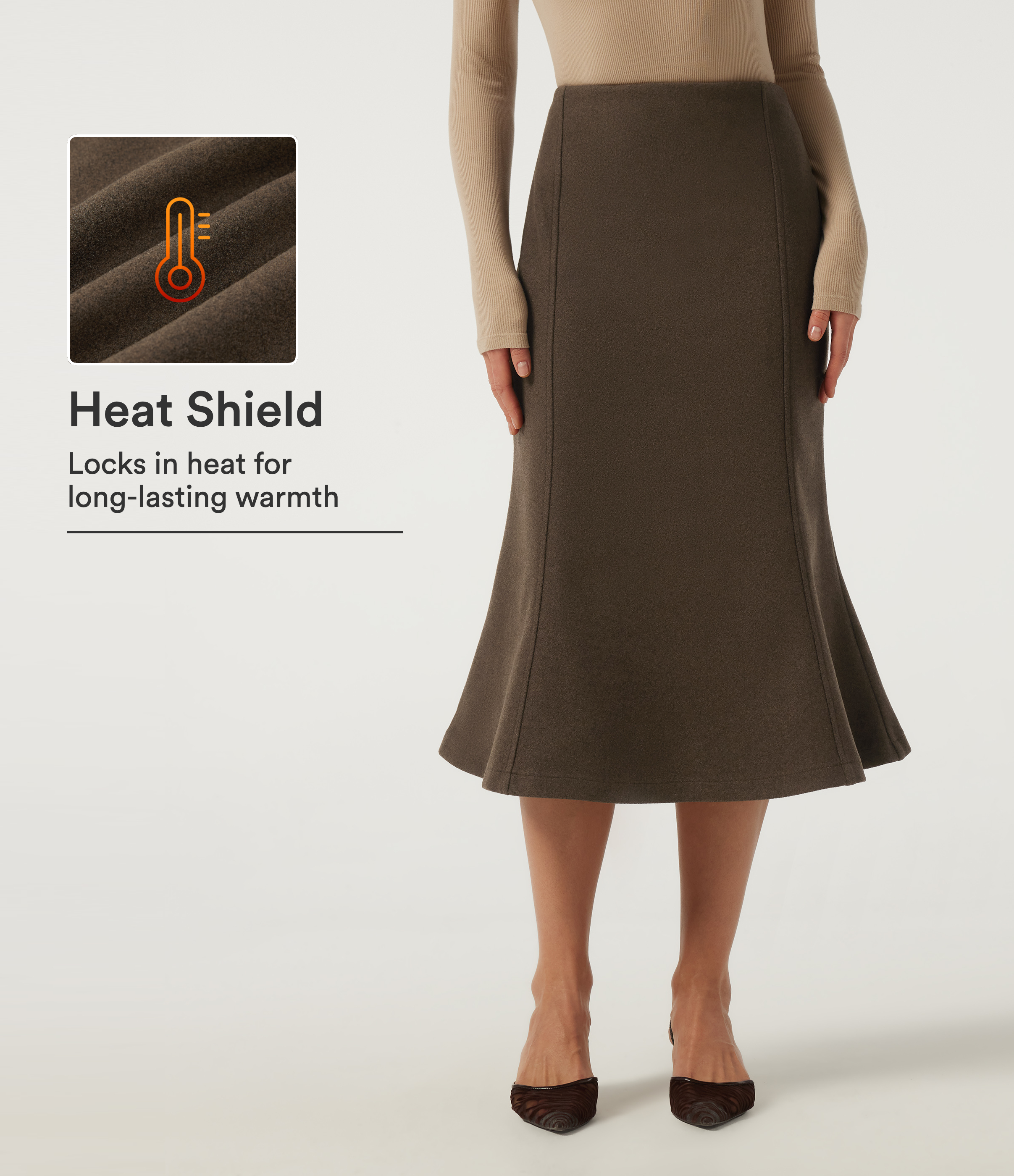 High Waisted Fleece Work Midi Mermaid Skirt