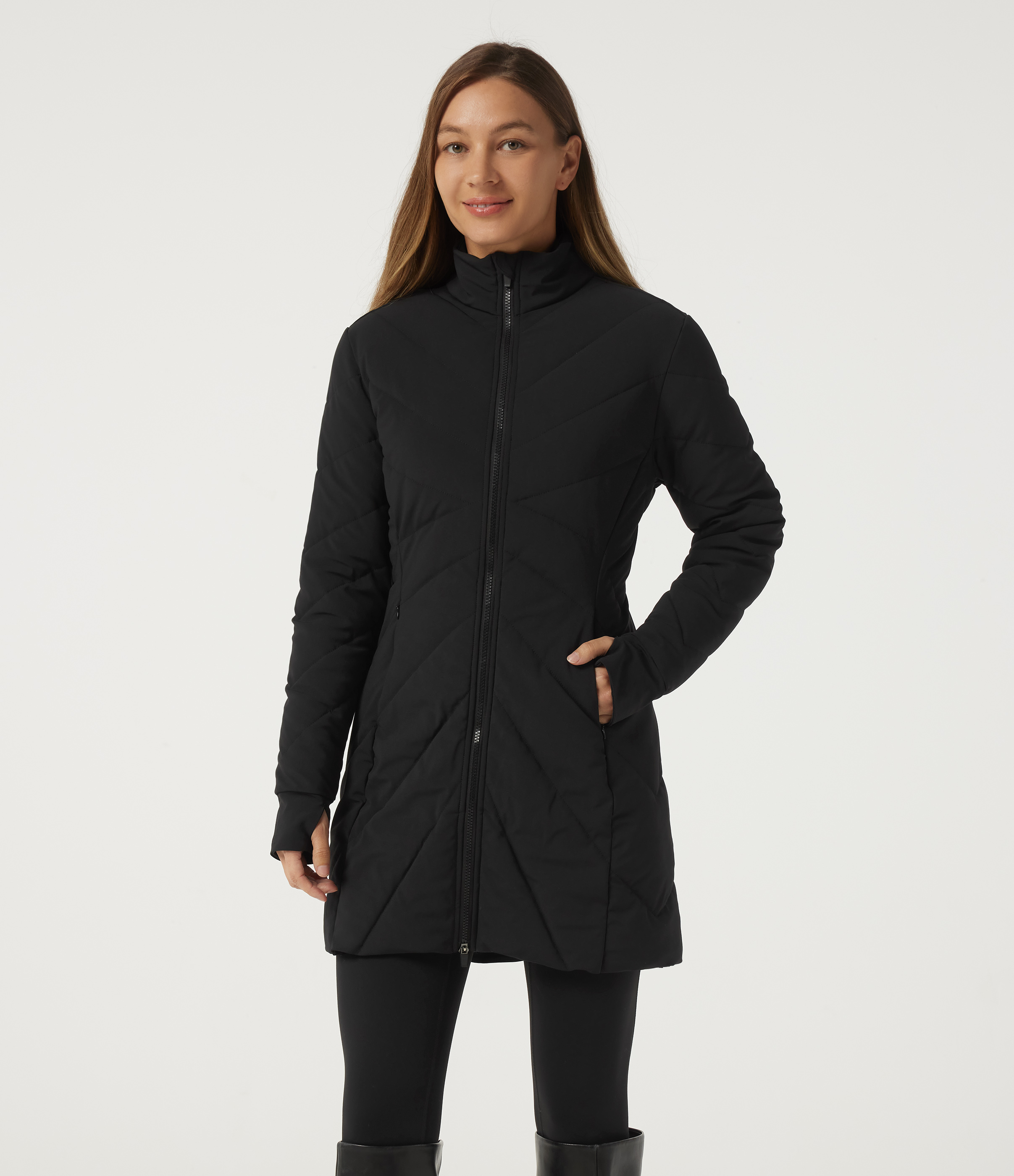 PuffFlex Stand Collar Double Zipper Casual Padded Jacket with Pockets