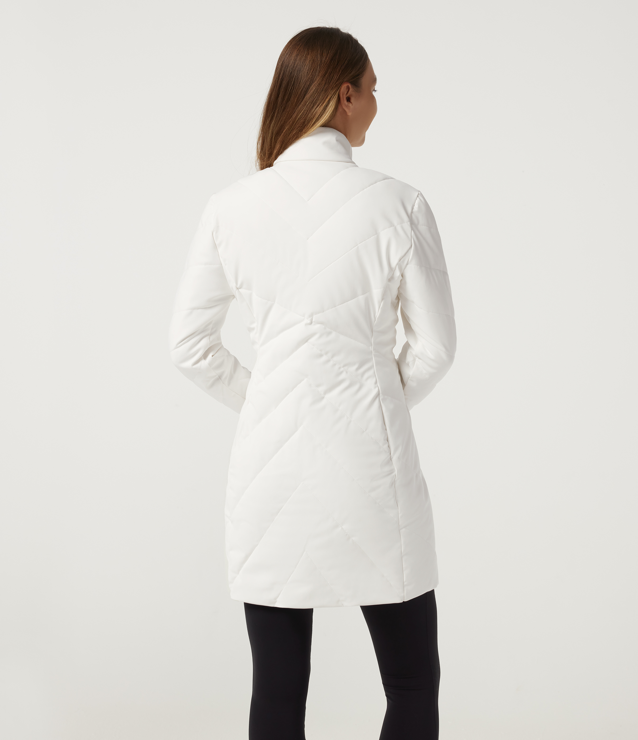 Weiß PuffFlex lässige, gepolsterte Jacke mit Stehkragen, Doppelreißverschluss und Taschen / 2