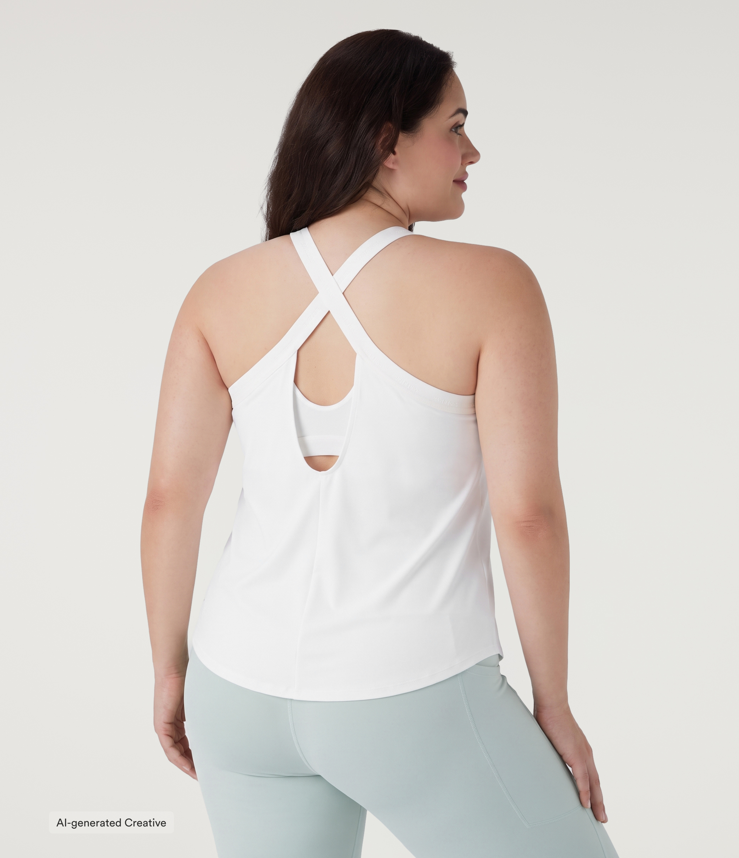 Plus Size U Neck Built-in Bra Curved Hem InstantCool Yoga Tank Top-UPF50+