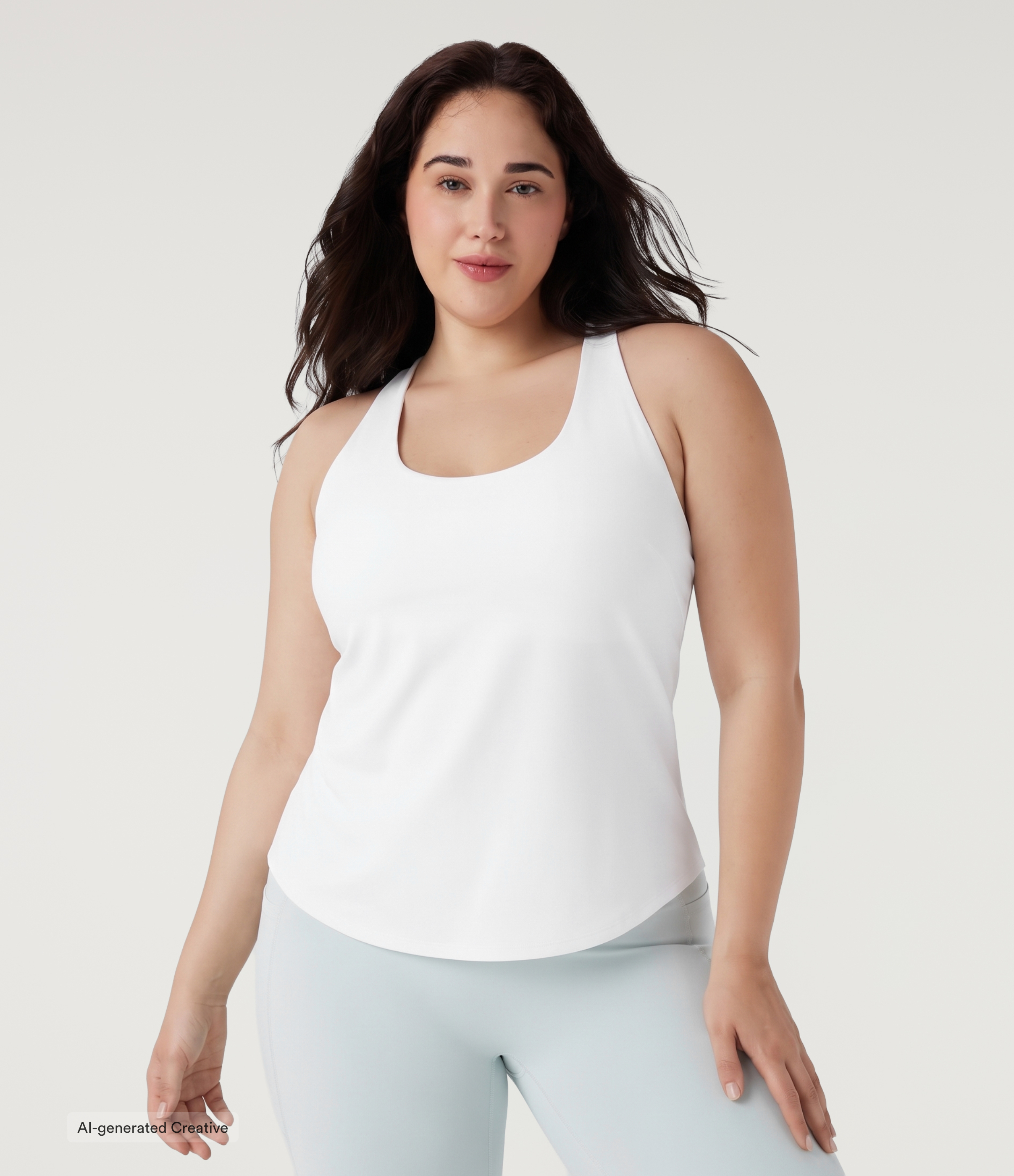 White Plus Size U Neck Built-in Bra Curved Hem InstantCool Yoga Tank Top-UPF50+ / 2