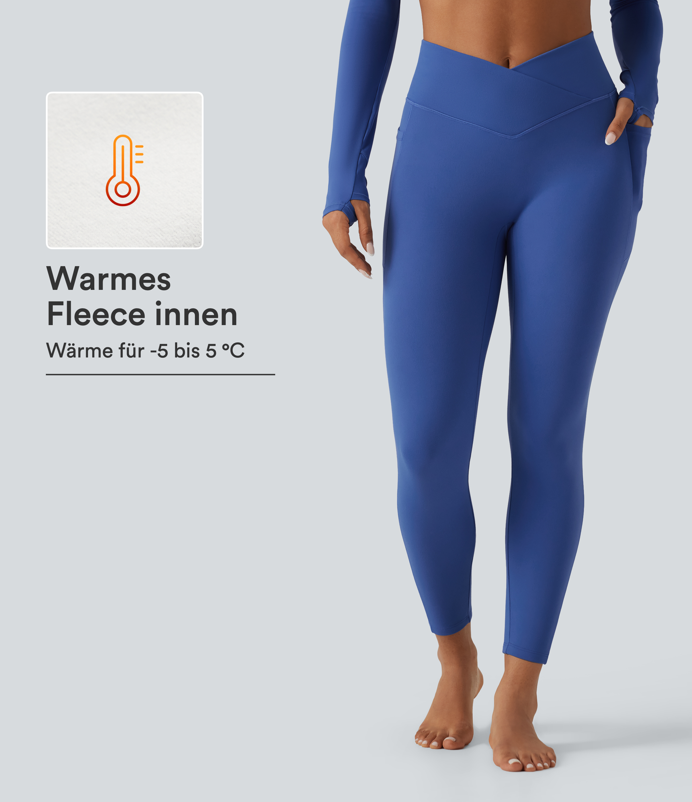 Fleece-Yoga-Leggings mit hohem Crossover-Bund und Seitentaschen