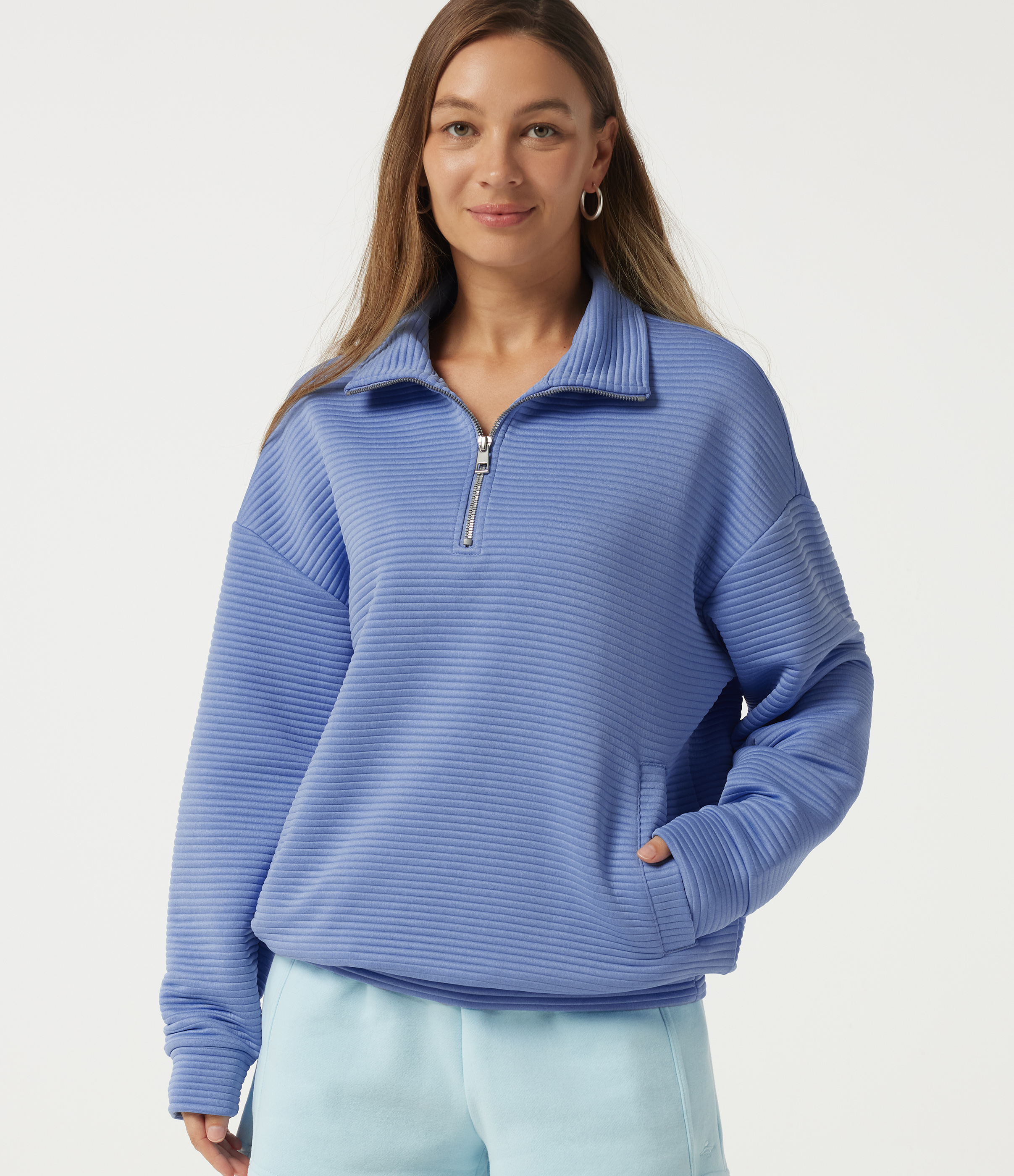 Mock Neck Batwing Long Sleeve Casual Sweatshirt with Pockets