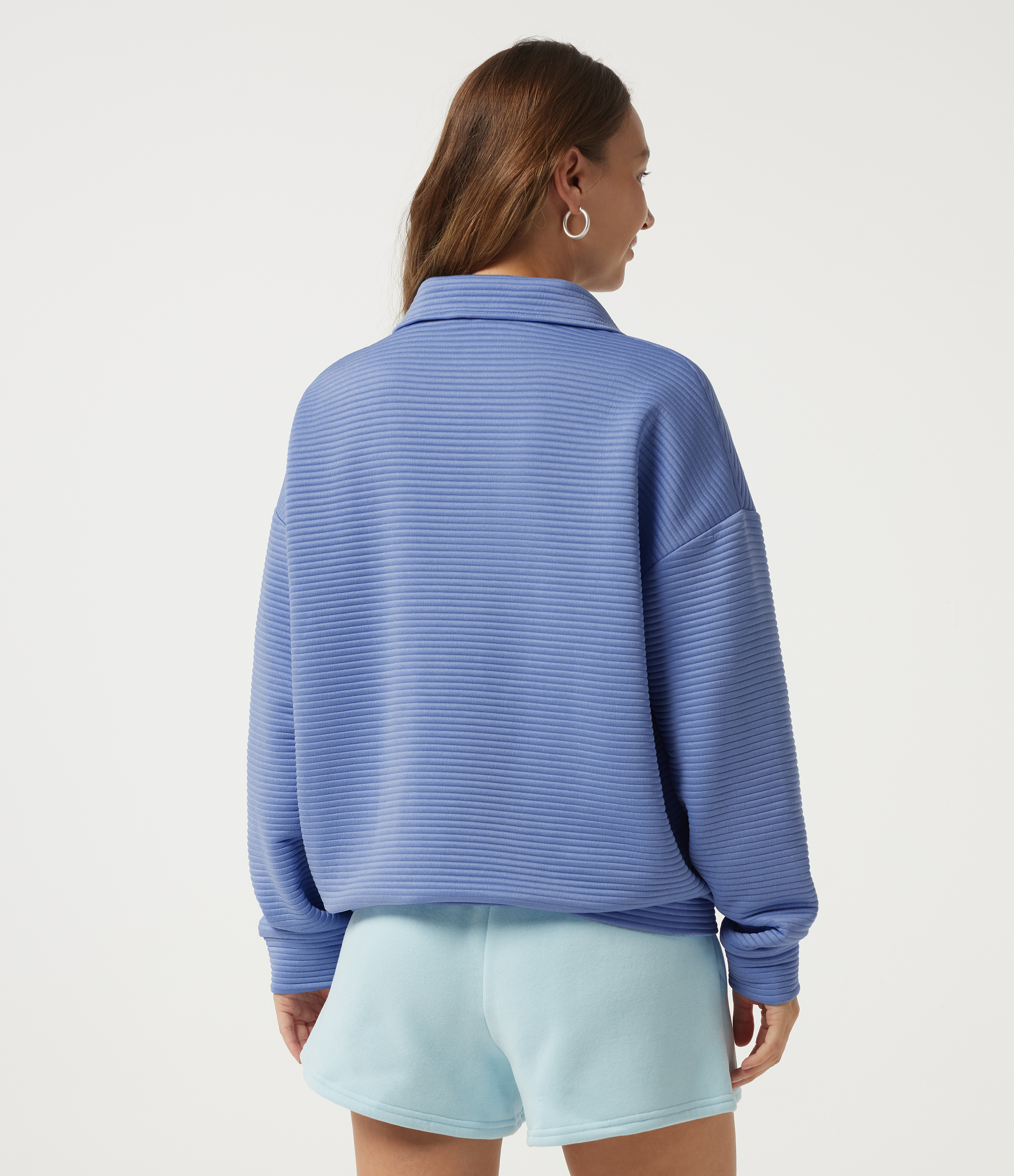 Country Club Blue Mock Neck Batwing Long Sleeve Casual Sweatshirt with Pockets / 2