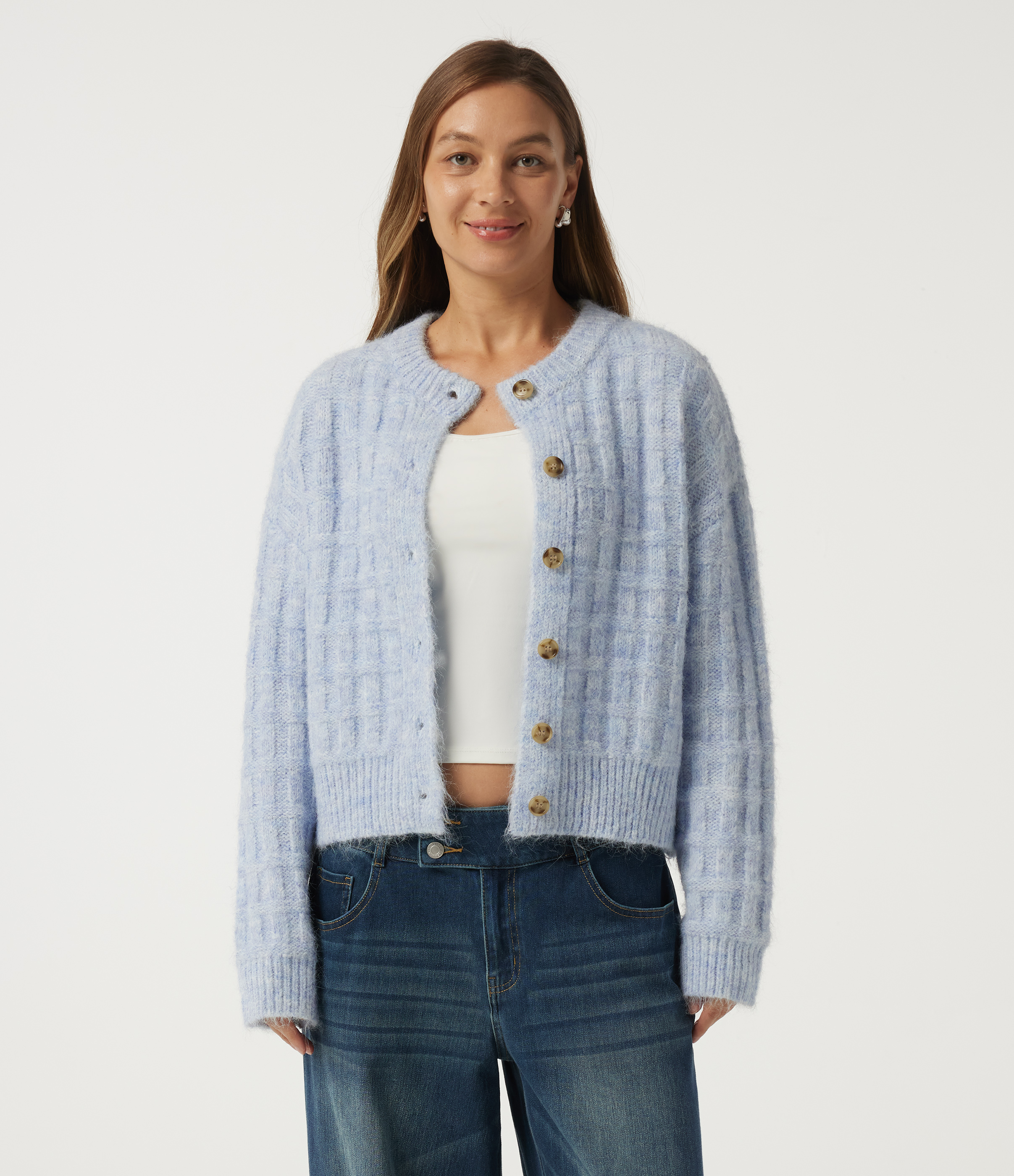 Round Neck Long Sleeve Casual Cardigan 
