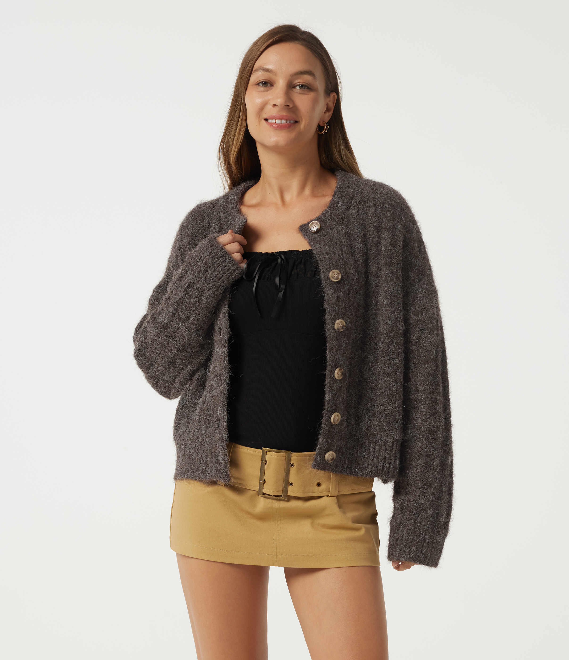 Round Neck Long Sleeve Casual Cardigan 
