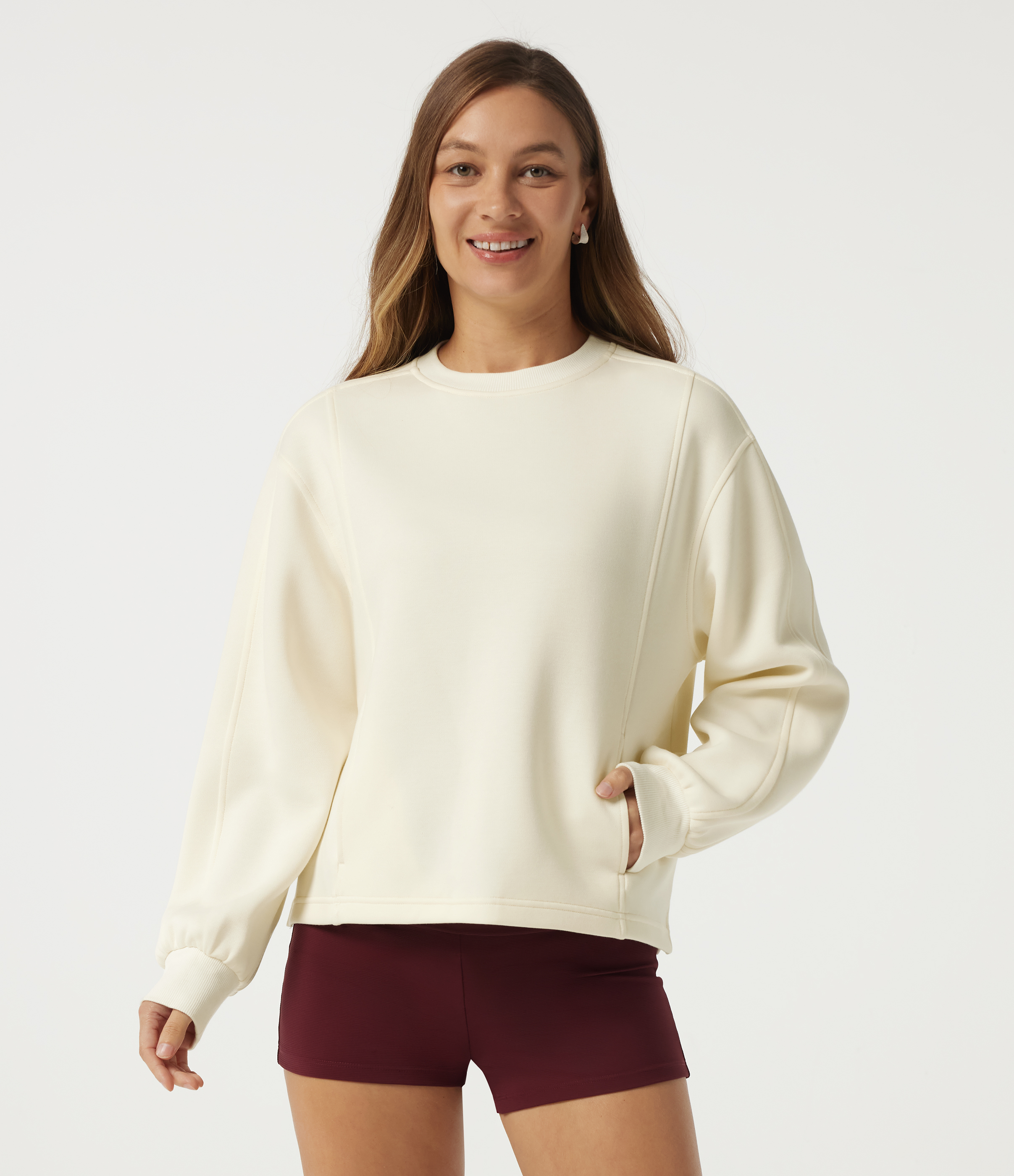 Round Neck Long Sleeve Casual Sweatshirt with Pockets