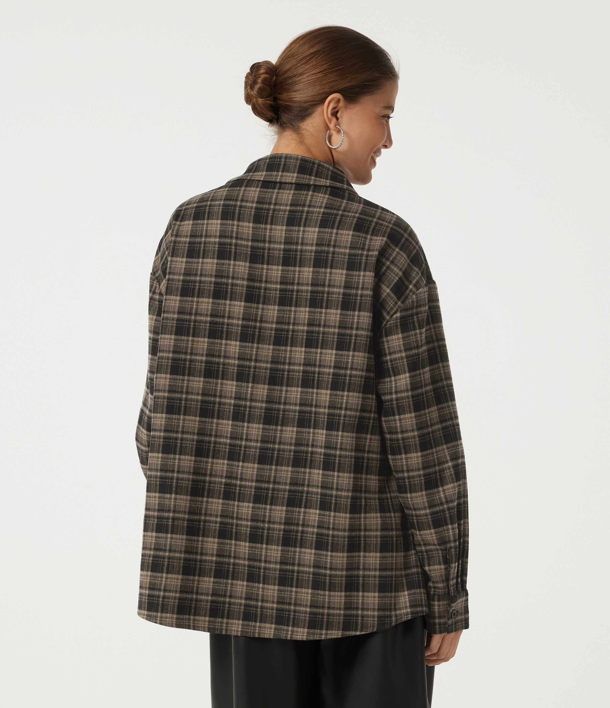 Pottery Brown Grid Long Sleeve Plaid Casual Shirt / 2