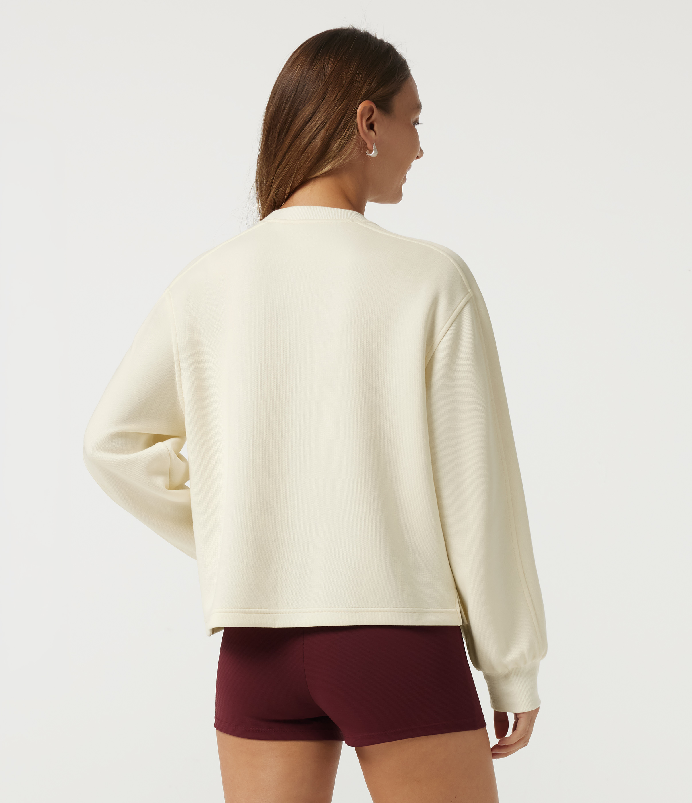 Antique White Sweat-shirt décontracté à col rond et manches longues, avec poches / 2