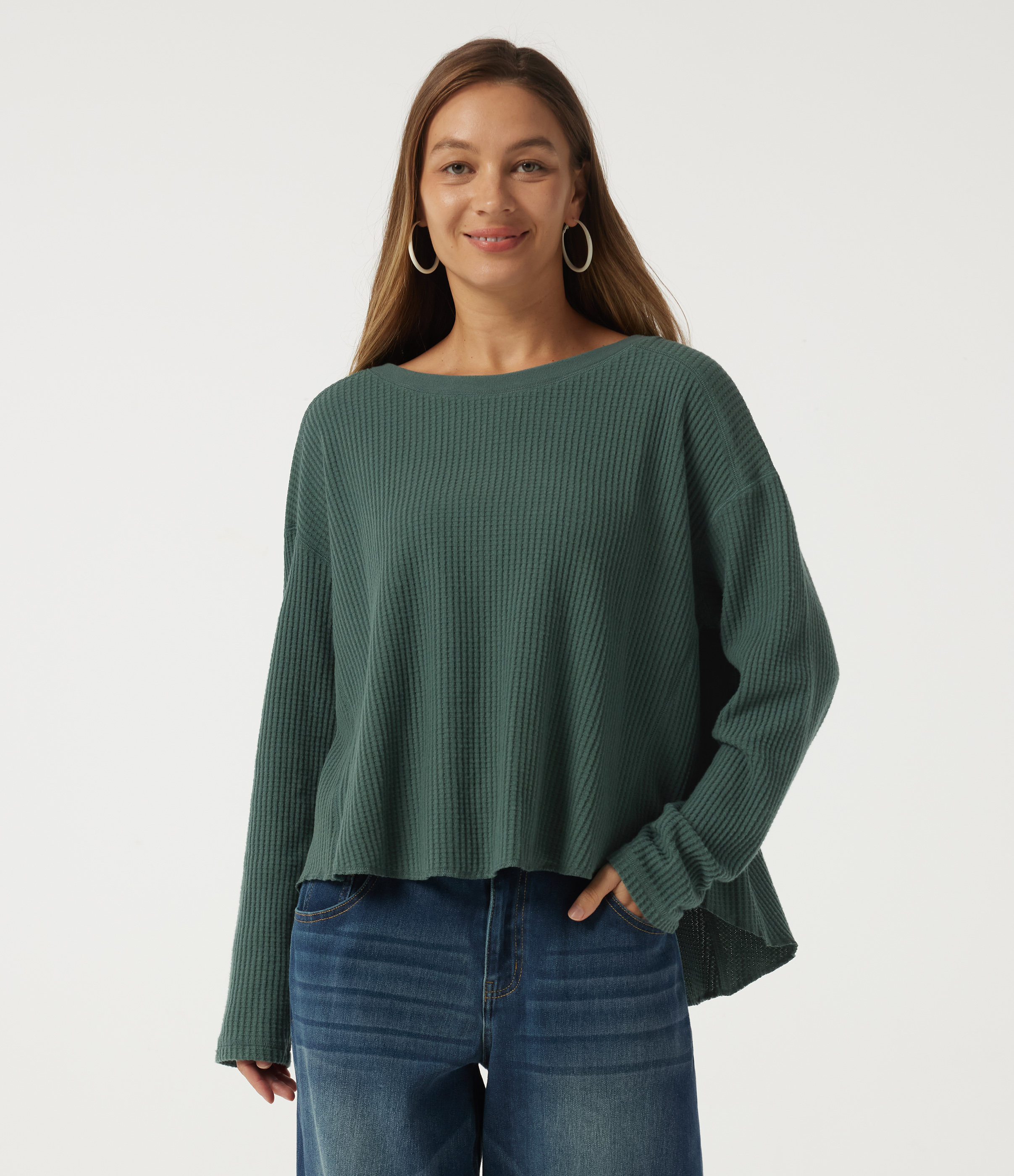 Round Neck Long Sleeve Curved Hem Casual Sweatshirt