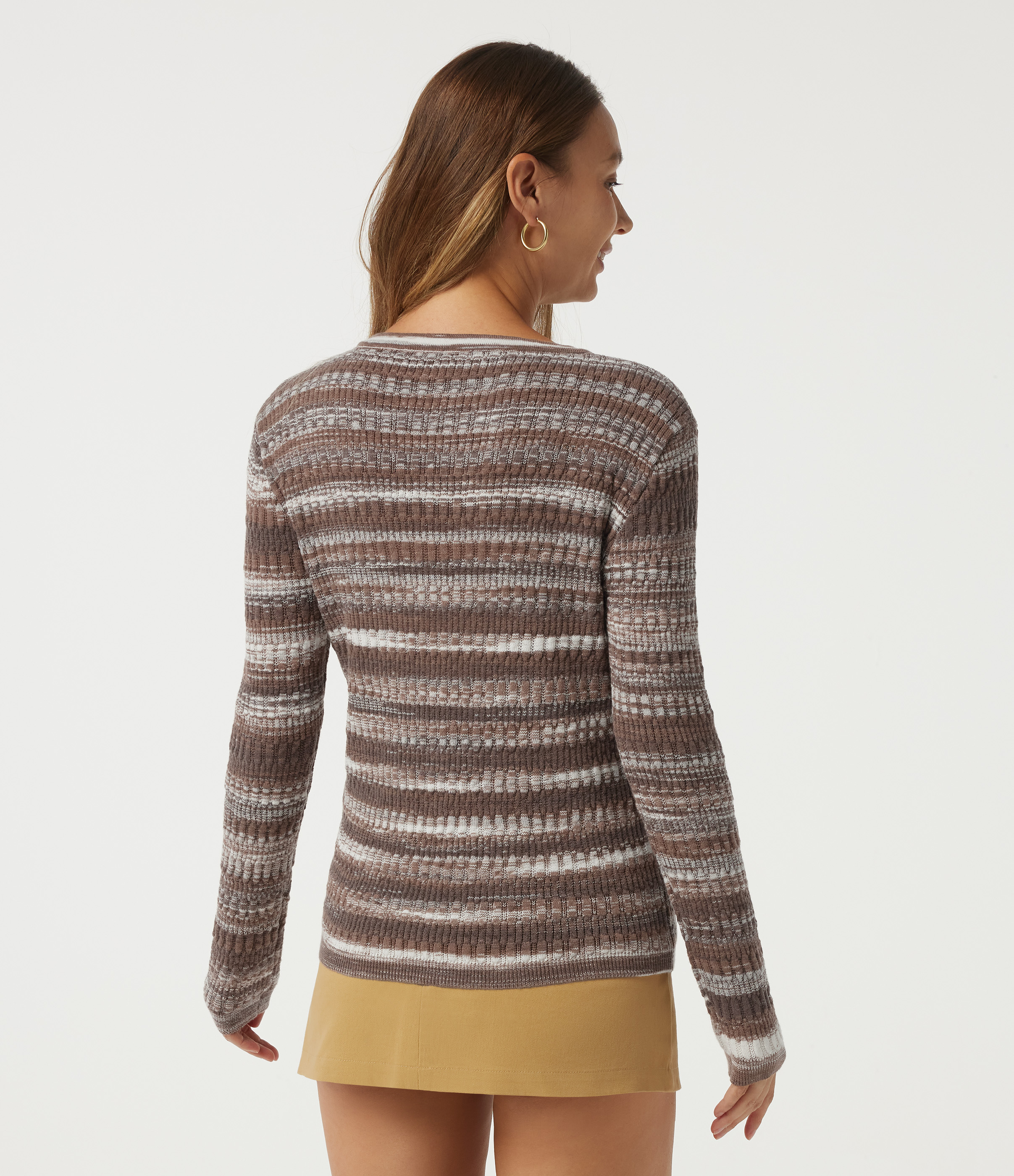 Roasted Oak Stripe Round Neck Long Sleeve Stripe Casual Sweater / 2