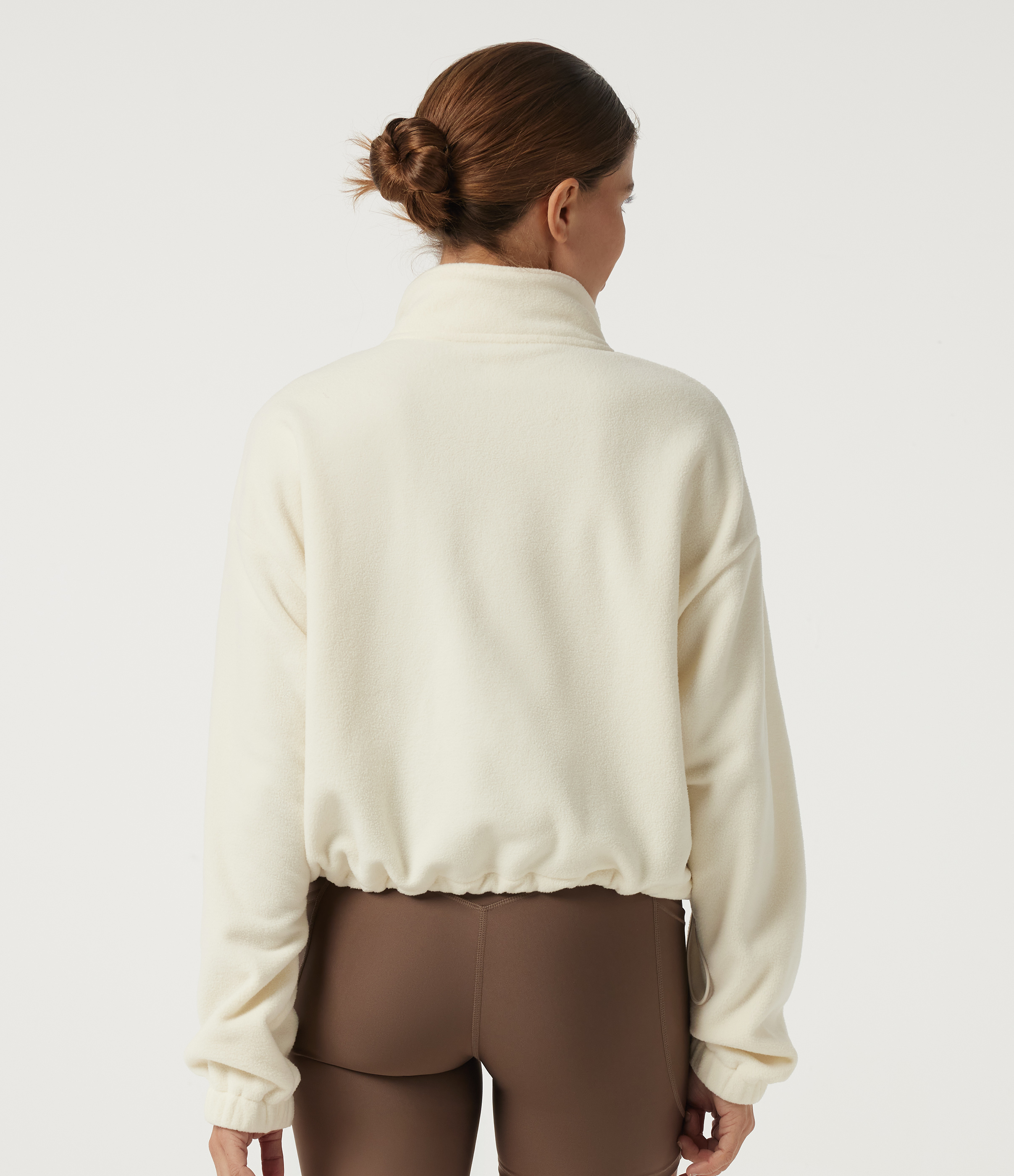 White Asparagus Mock Neck Long Sleeve Running Sports Top with Pockets / 2