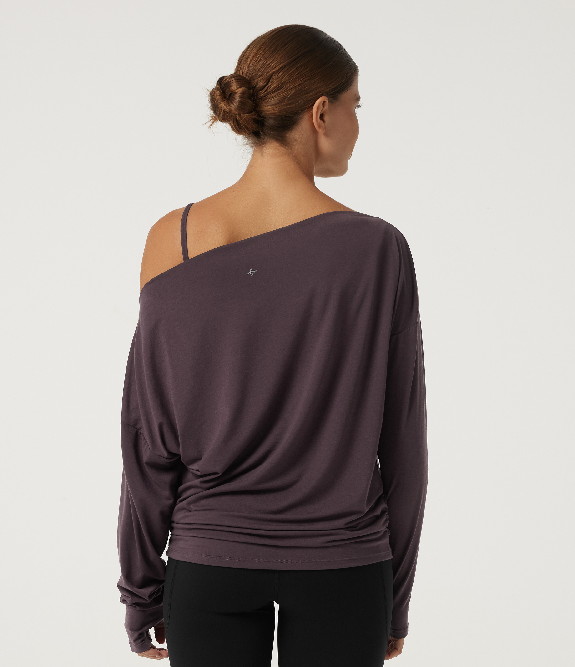 Night's Purple Off Shoulder Long Sleeve Yoga Sports Top with Built-in Bra and Thumbholes / 2
