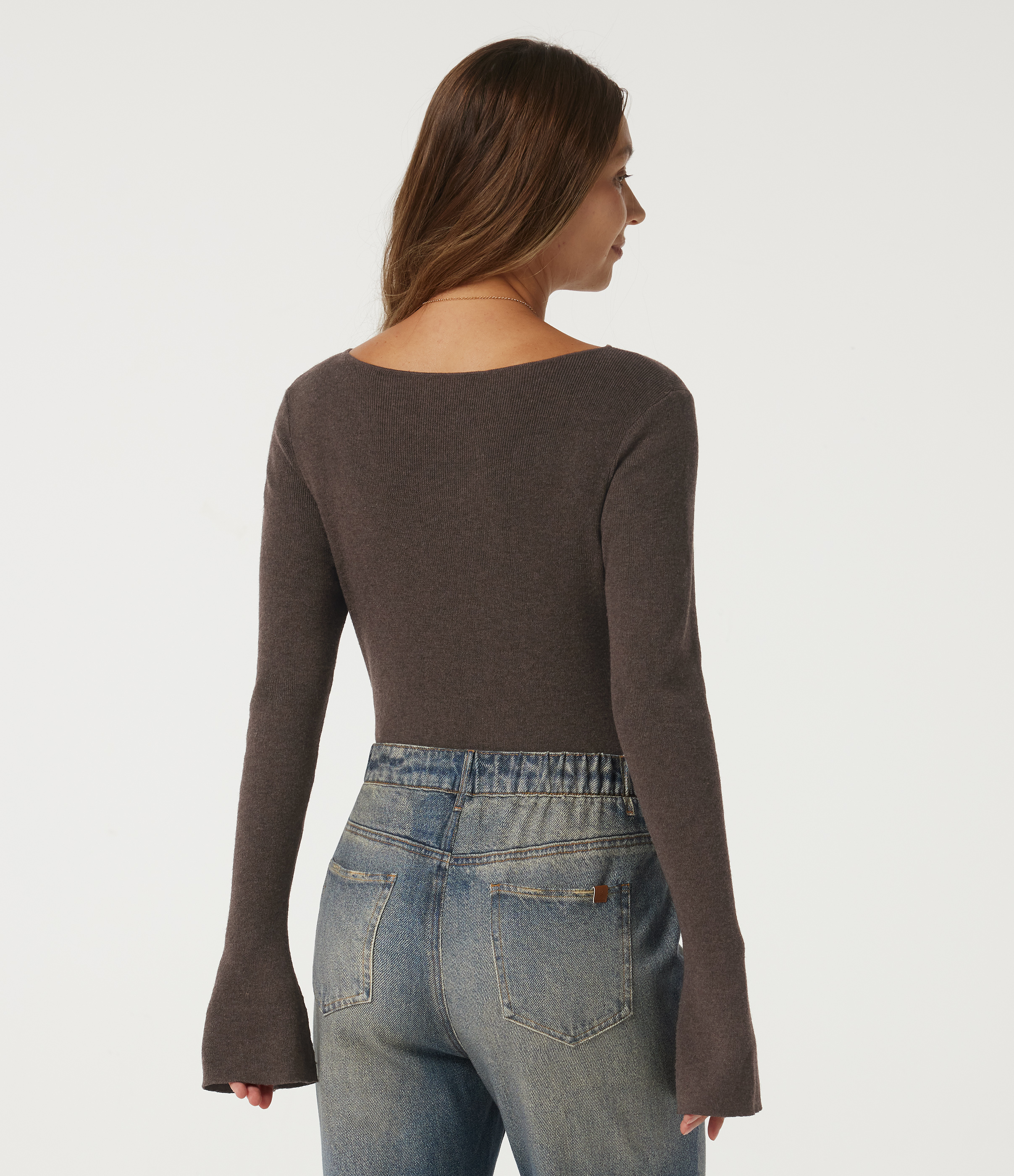 Major Brown Flounce Long Sleeve Casual Sweater / 2