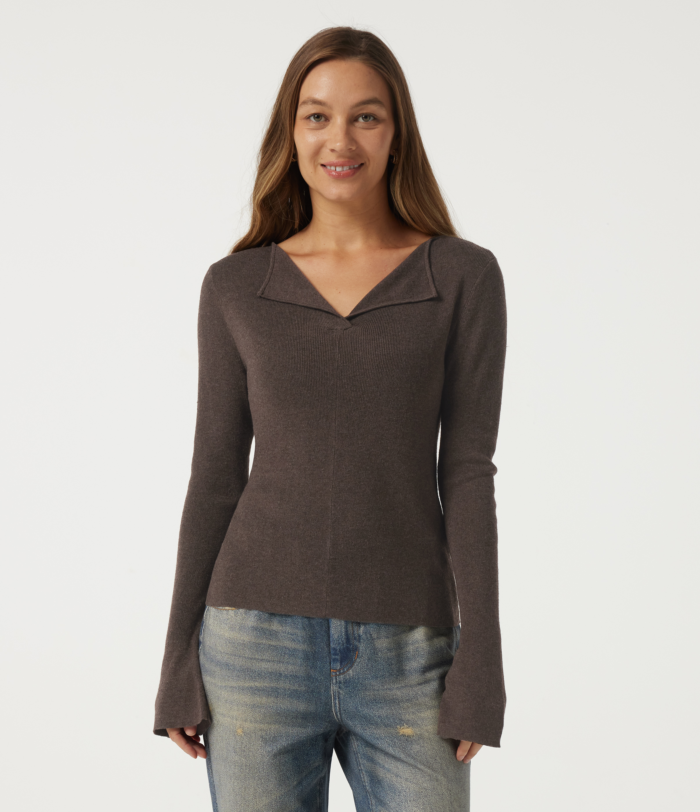 Flounce Long Sleeve Casual Sweater