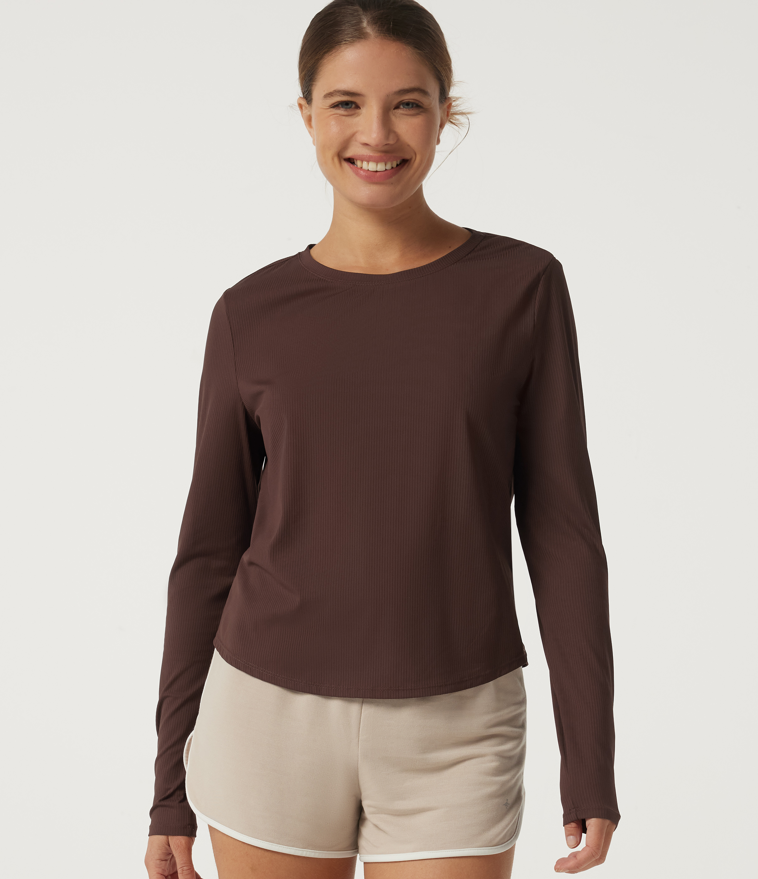 Round Neck Long Sleeve Cut Out Curved Hem InstantCool Running Sports Top