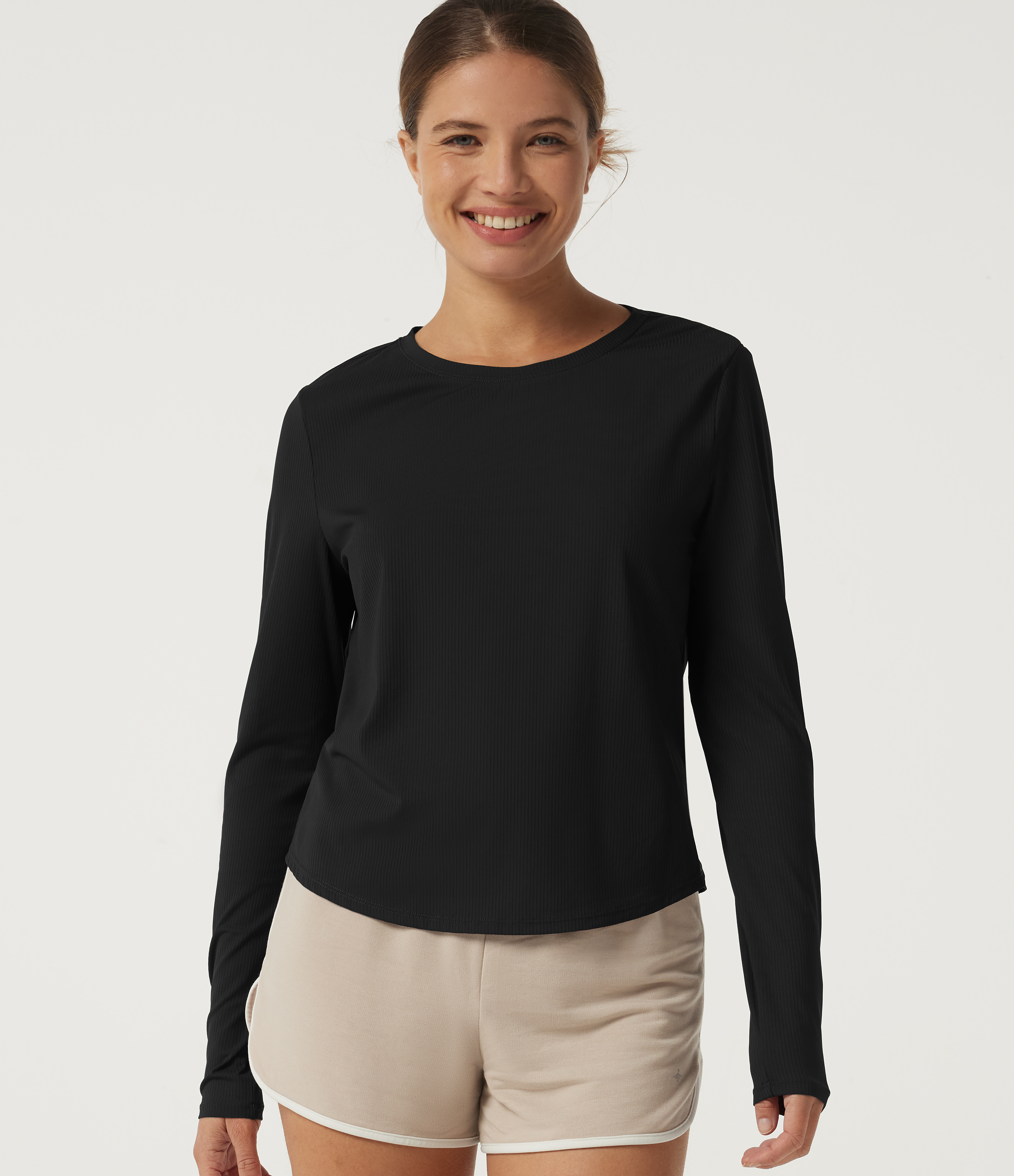 Round Neck Long Sleeve Cut Out Curved Hem InstantCool Running Sports Top