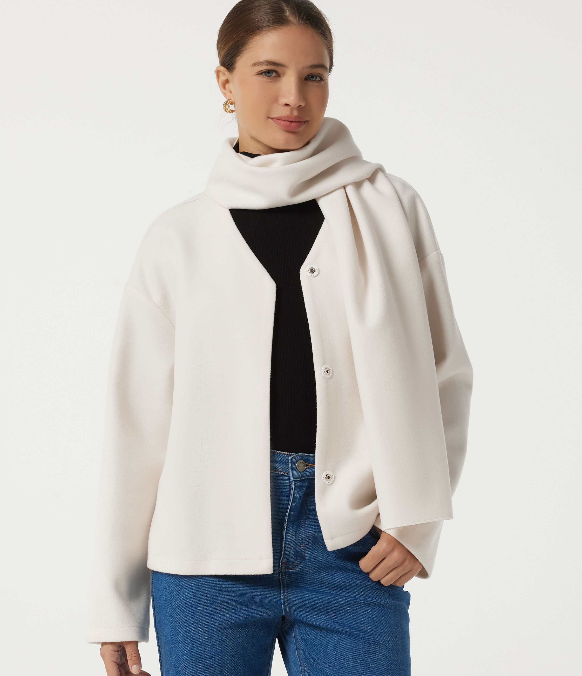 V Neck Long Sleeve Fleece Casual Coat with Pockets