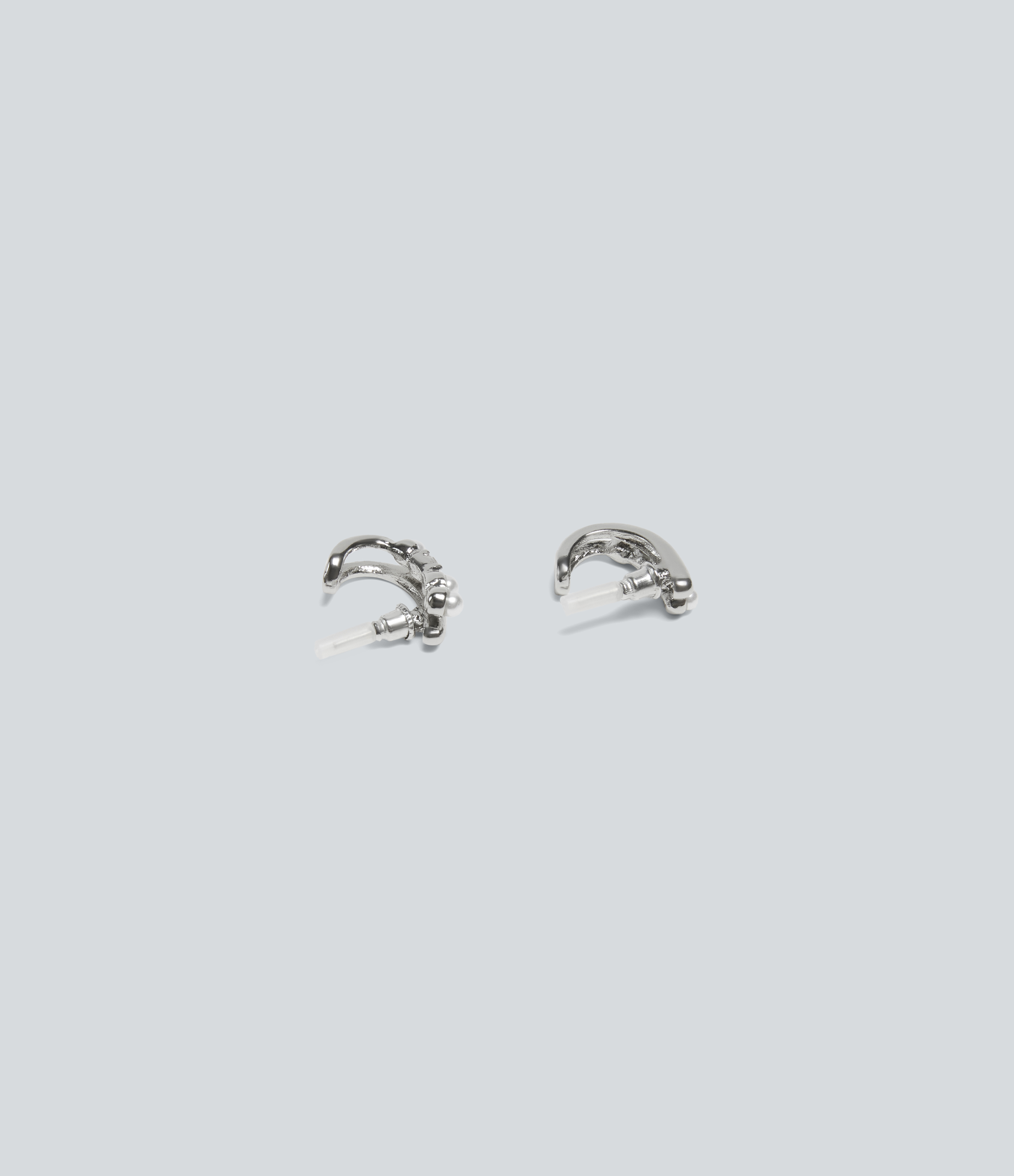 Silver Zircon Pearl Stud Earrings / 2