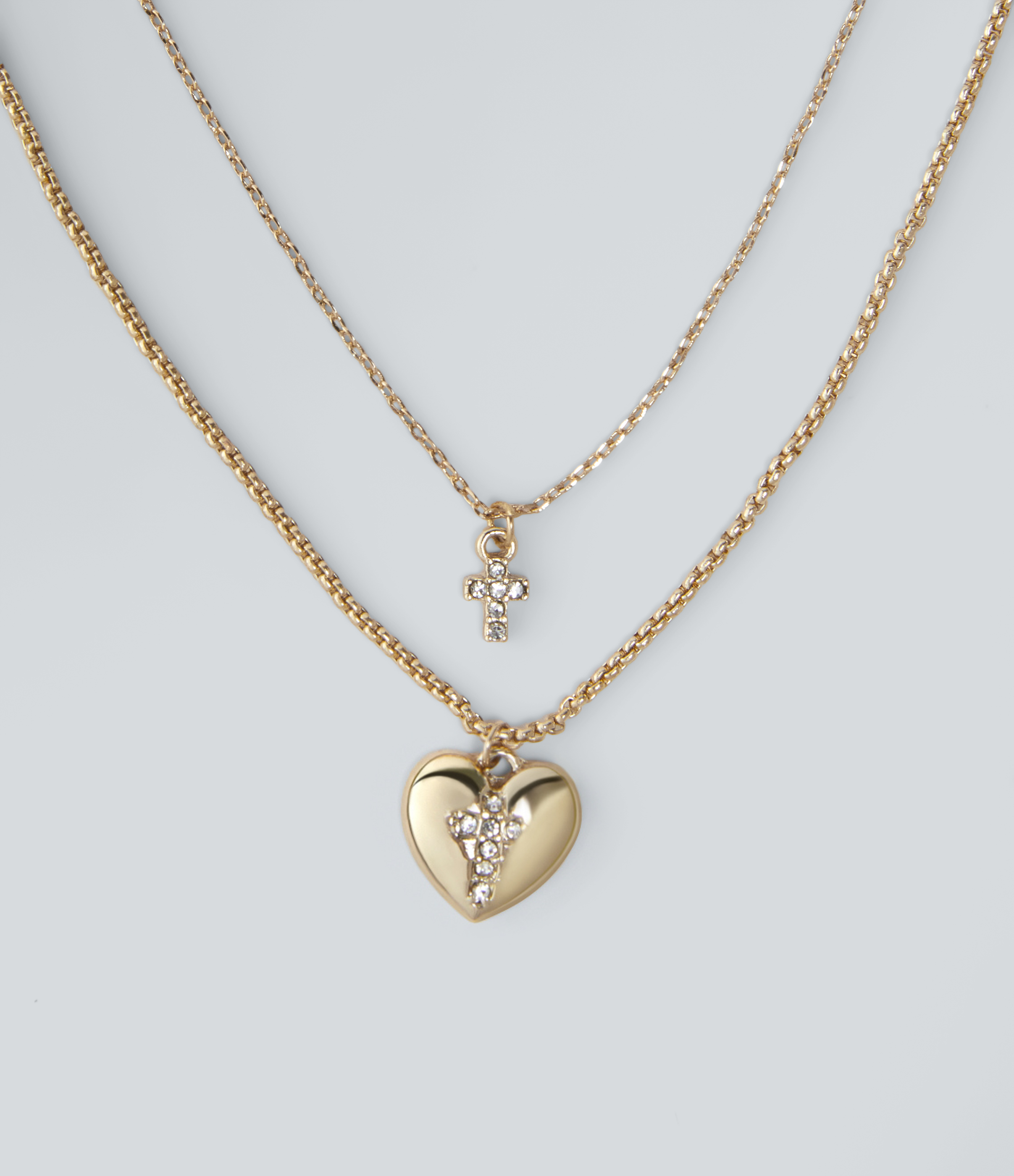 Gold Double Layered Heart Pendant Necklace / 2