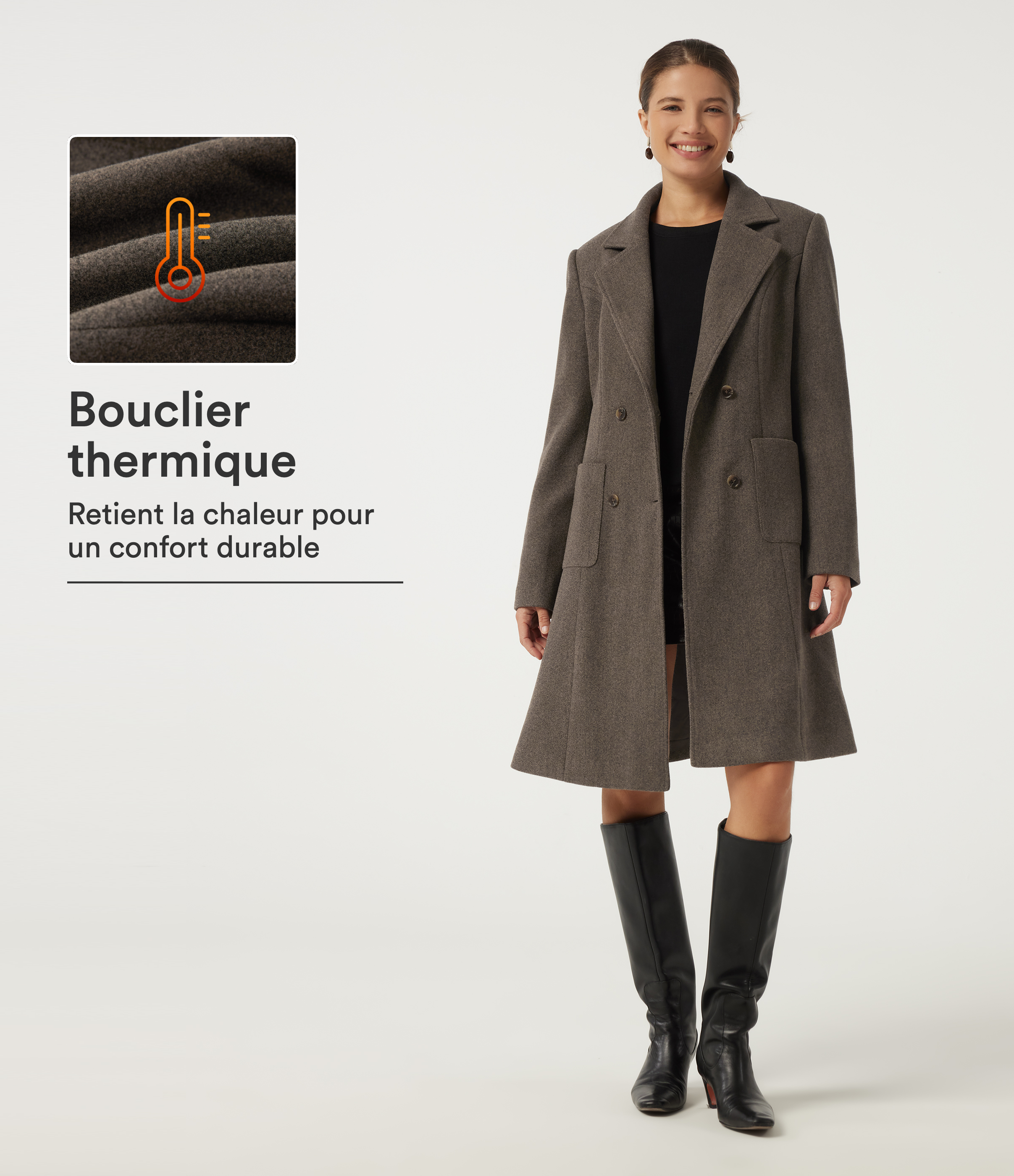 Manteau long de bureau en polaire à manches longues avec poches