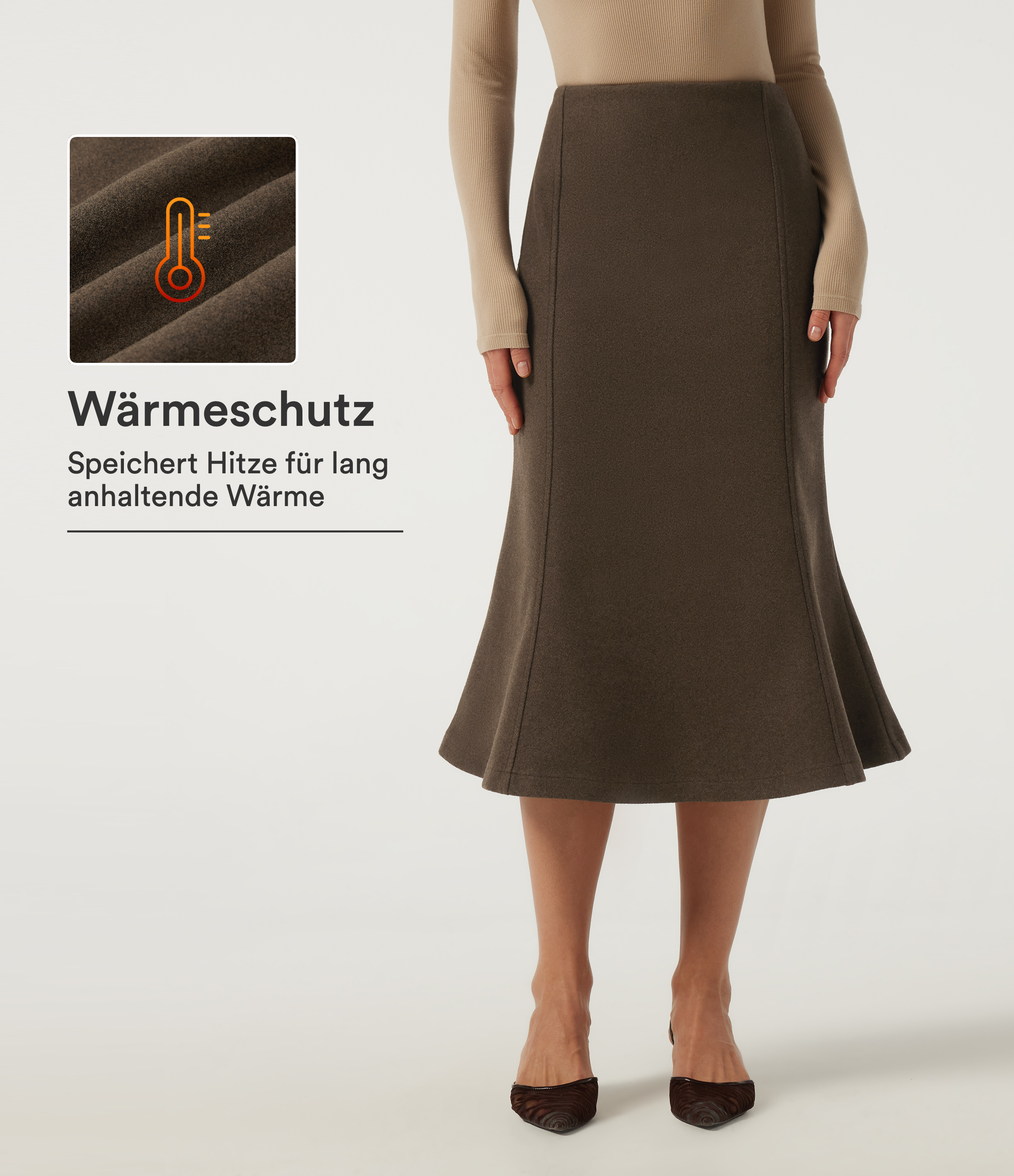 Fleece-Büro-Midirock im Meerjungfrauen-Stil mit hohem Bund