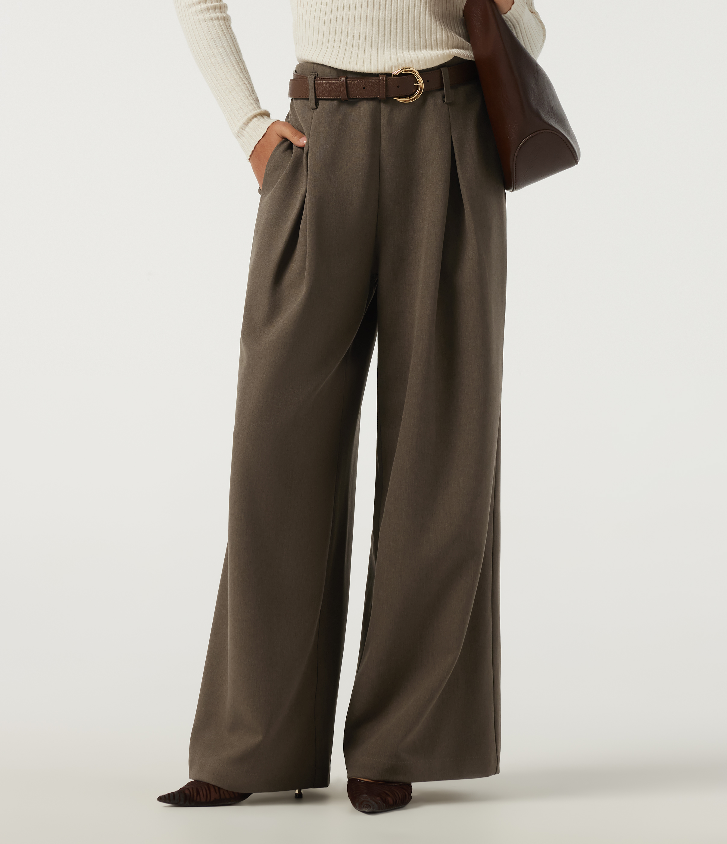 High Waisted Wide Leg Work Pants with Pockets