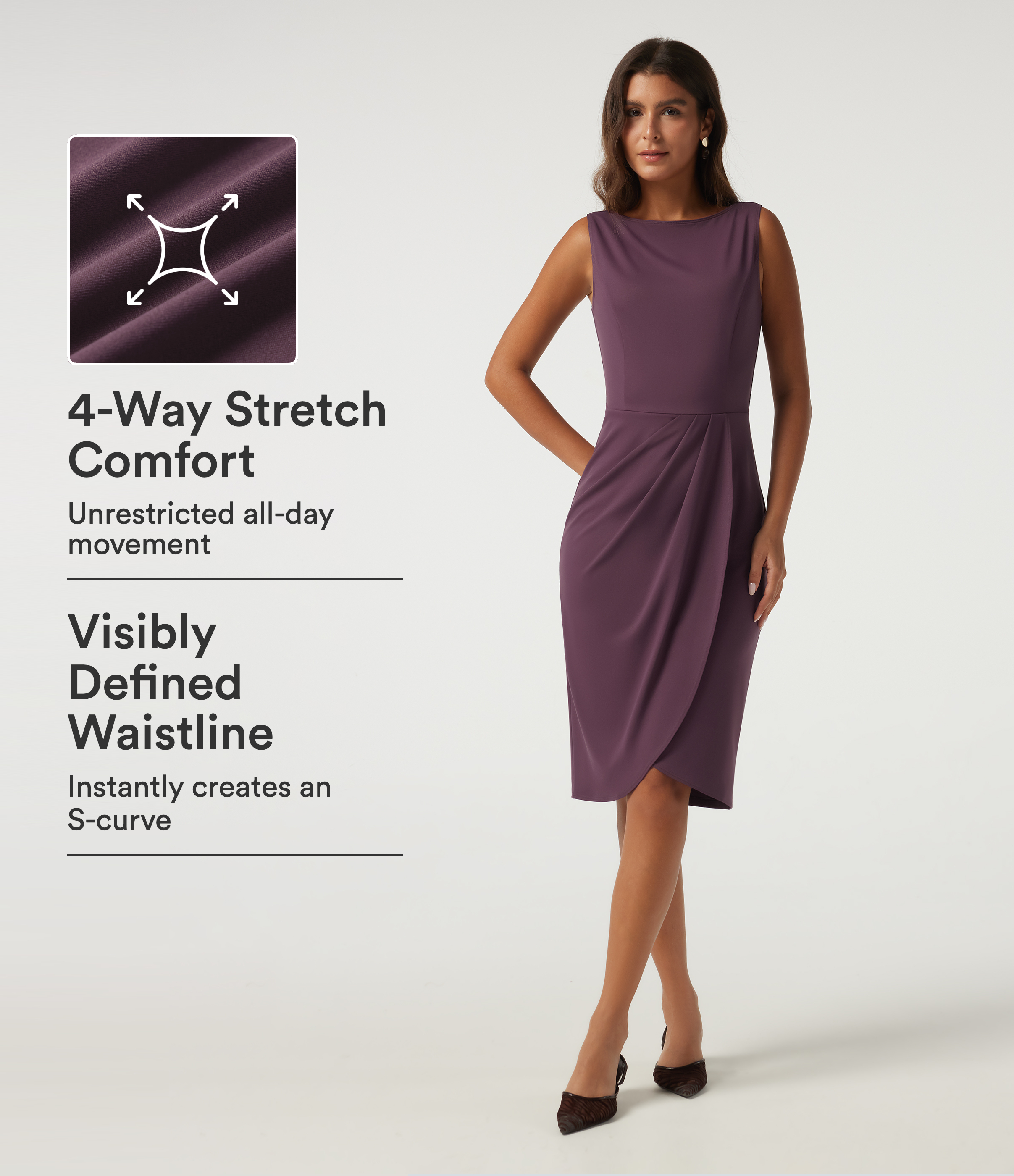 Boat Neck Sleeveless Work Midi Dress with Pockets