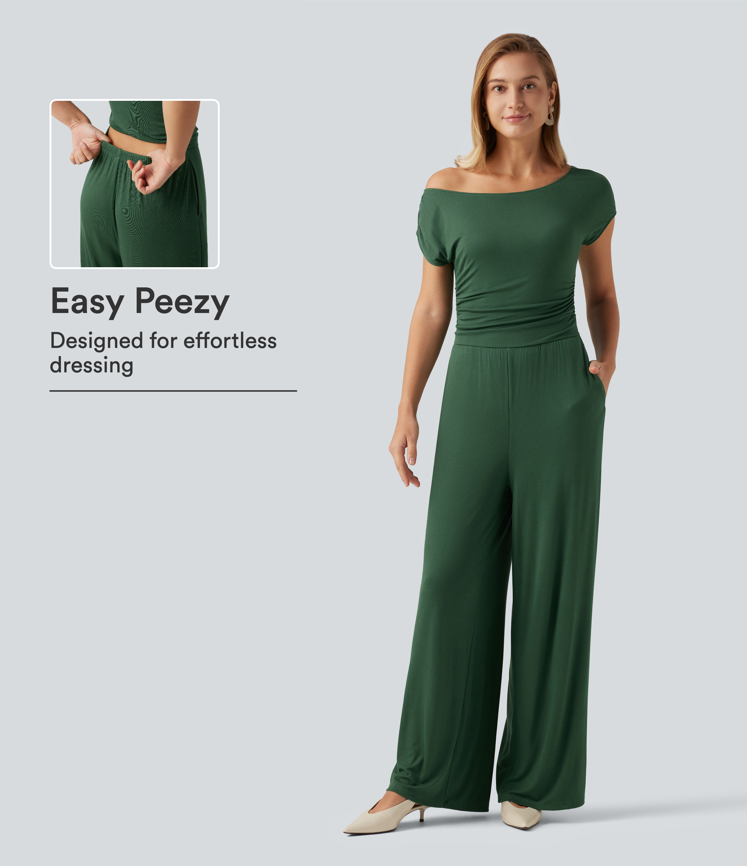 One Shoulder Wide Leg Casual Jumpsuit with Pockets - Easy Peezy Edition