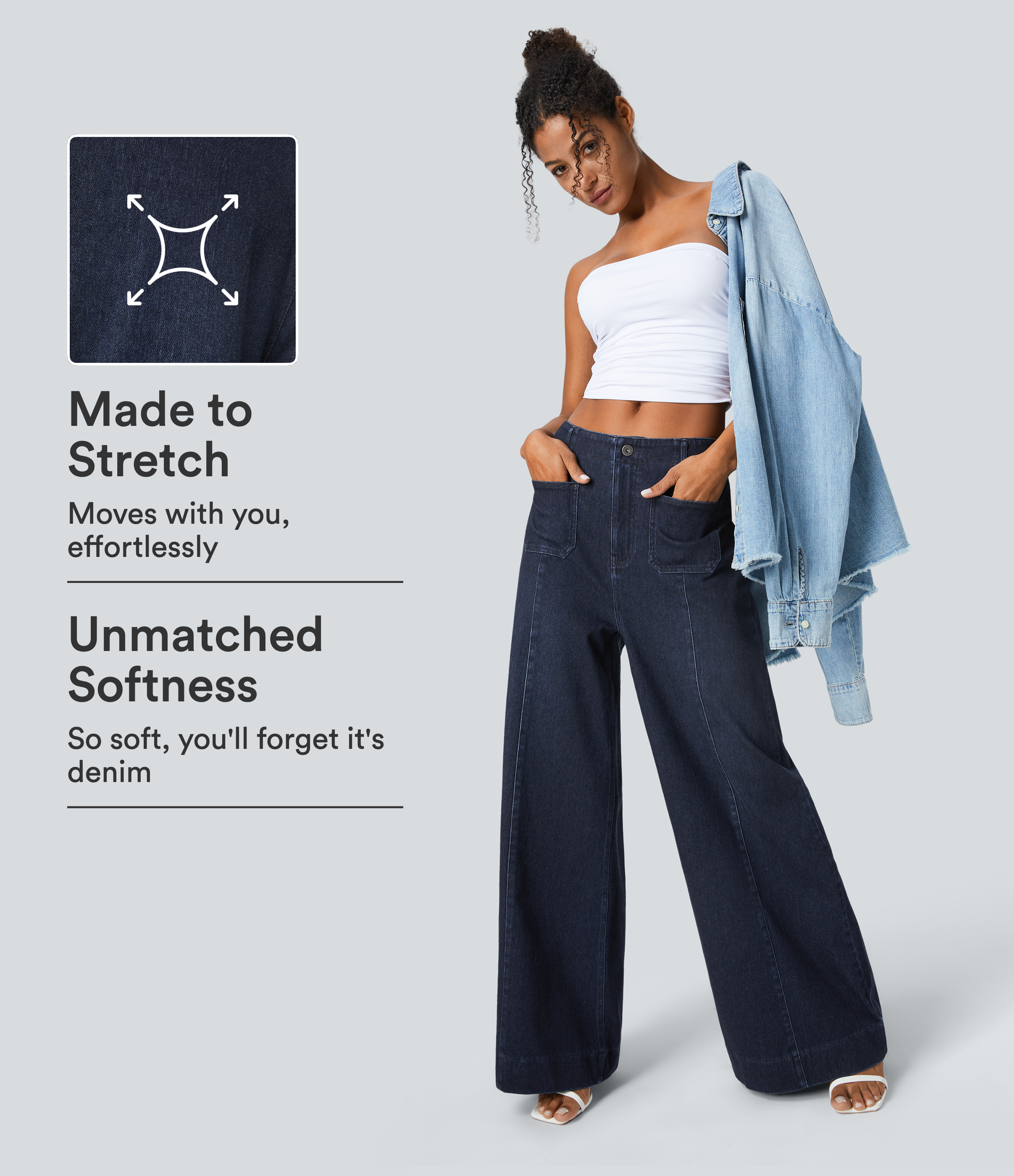 Halara Flex™ High Waisted Pockets Washed Casual Wide Leg Jeans