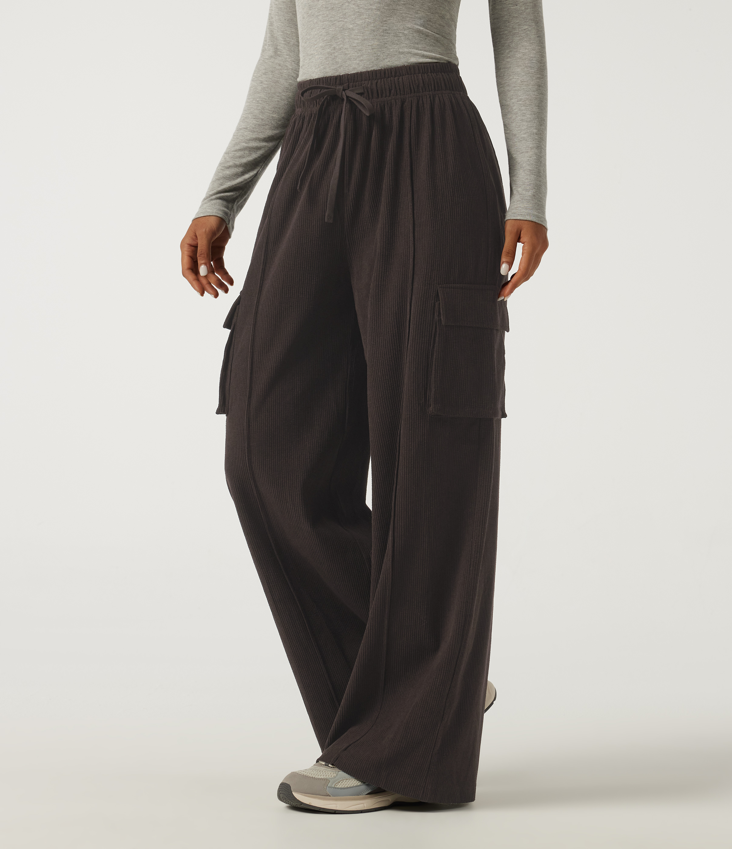 High Waisted Drawstring Baggy Corduroy Cargo Workout Pants with Pockets