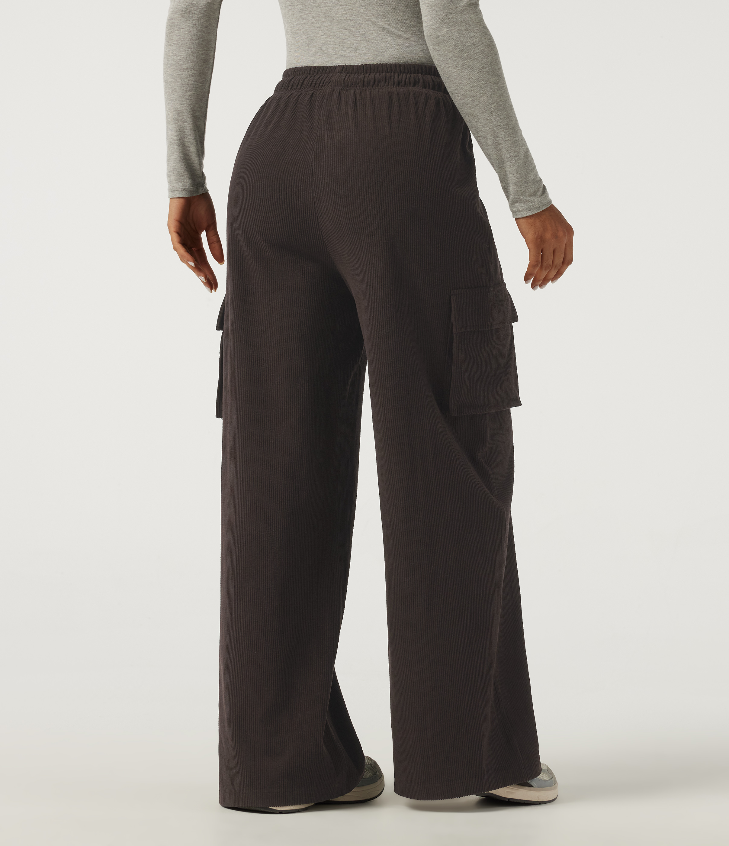 After Dark High Waisted Drawstring Baggy Corduroy Cargo Workout Pants with Pockets / 2