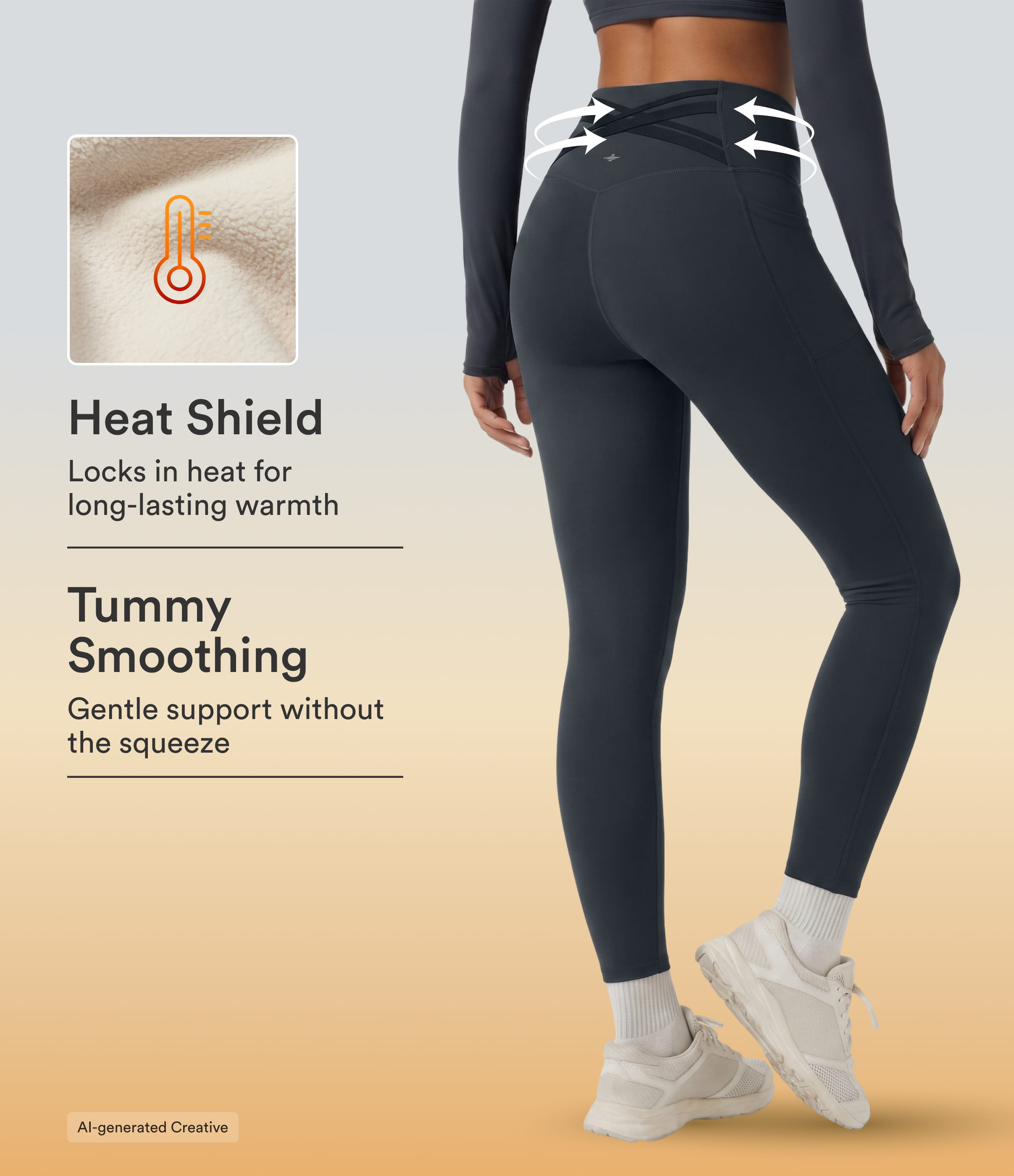 Halara Ultrasculpt™ Extra Heat High Waisted Tummy Control Crossover Back Fleece Running Leggings with Pockets