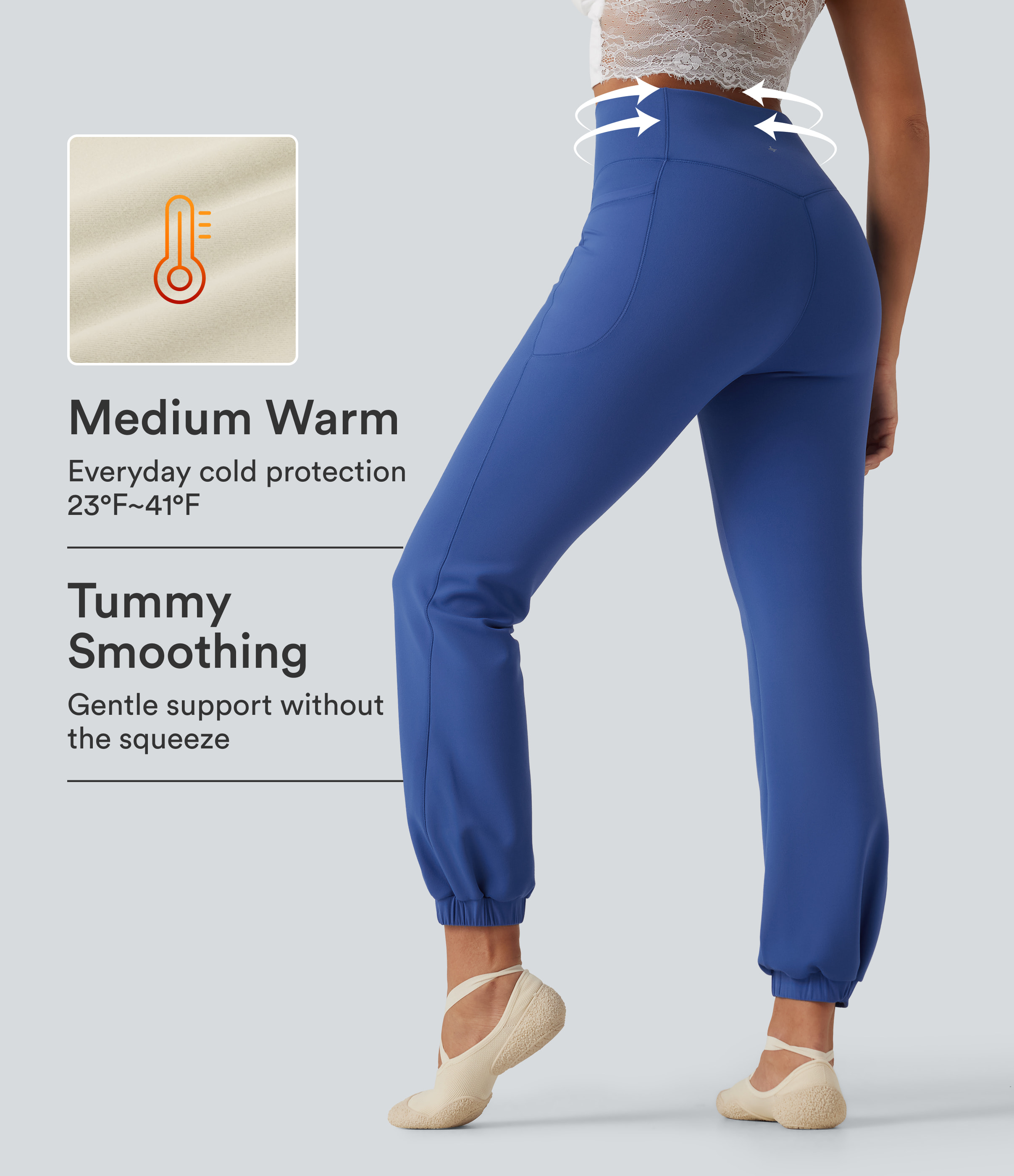 Pantalon jogger ballon taille haute en polaire, effet ventre plat, avec poches