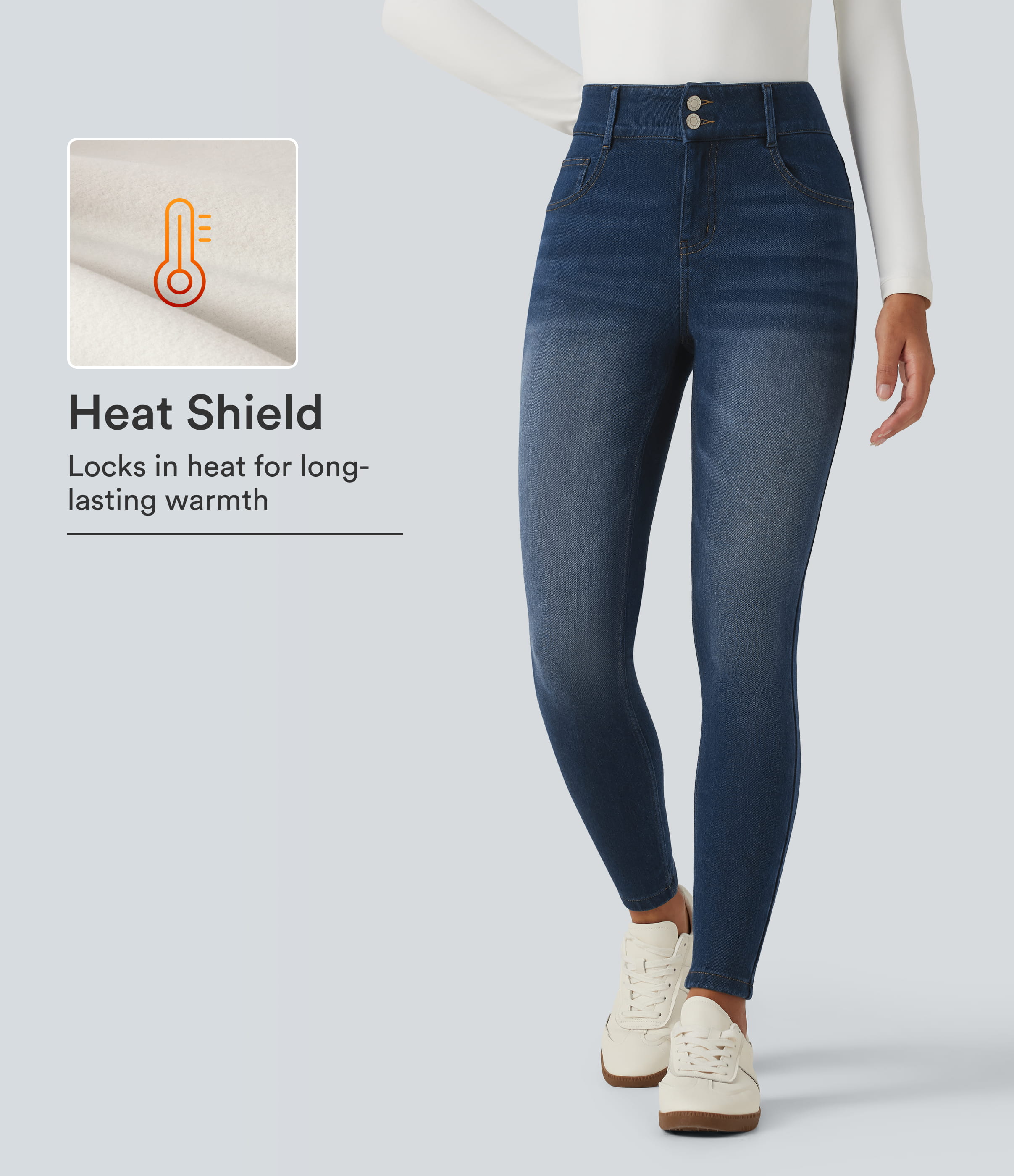 Halara Flex™ Denim Heat Mid Rise Skinny Fleece Casual Jeans with Pockets