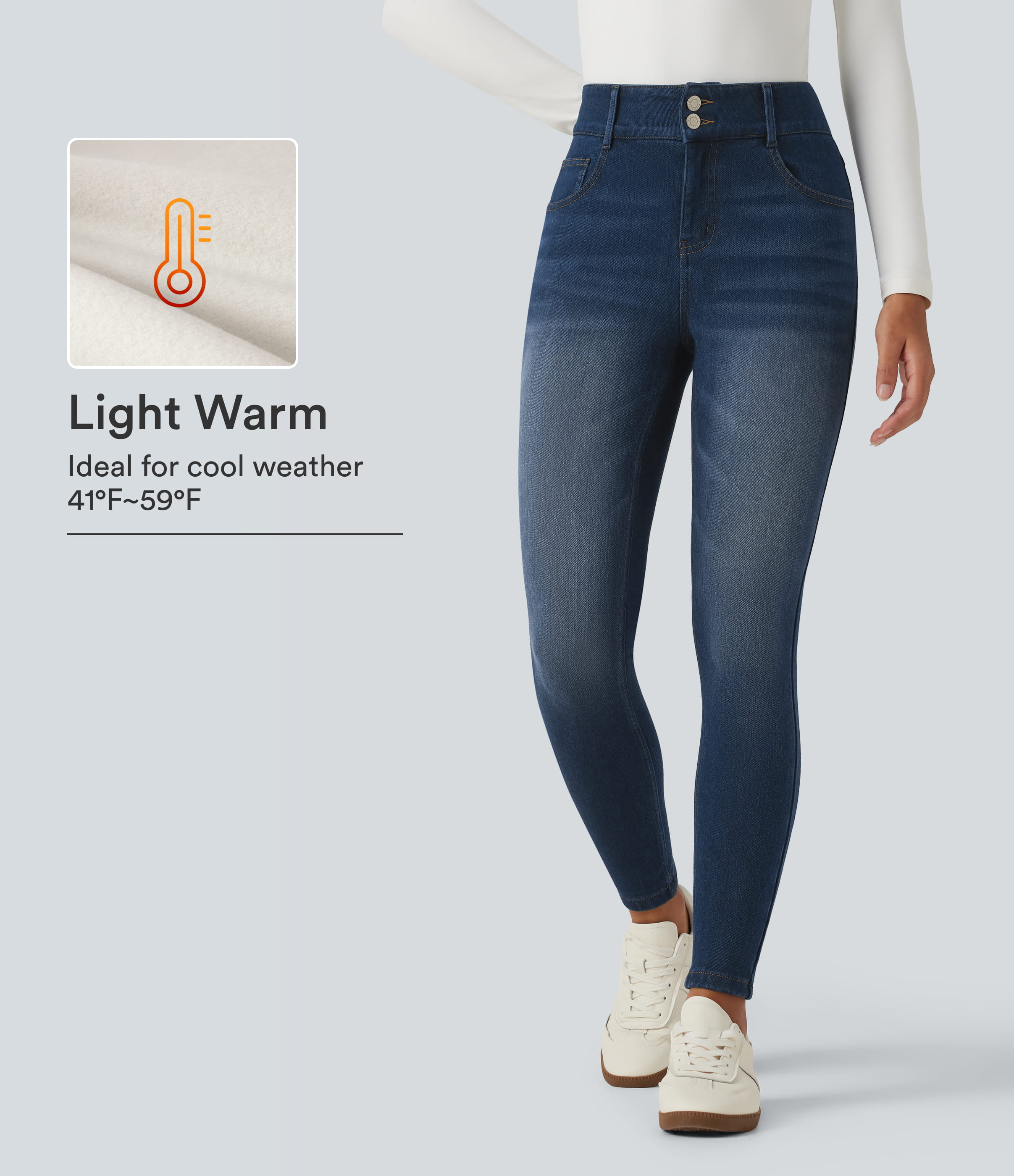Halara Flex™ Denim Heat Mid Rise Skinny Fleece Casual Jeans with Pockets