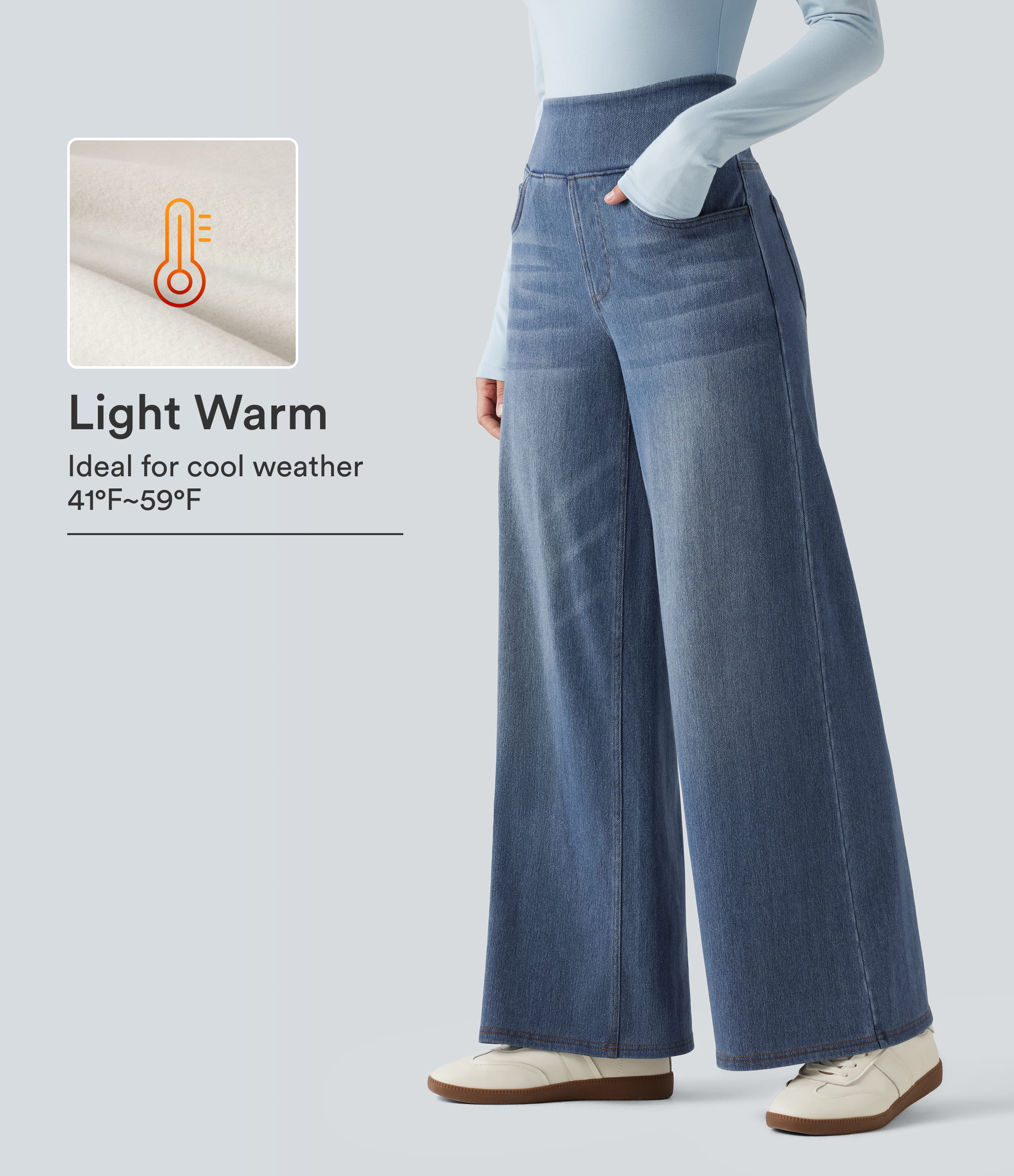 Halara Flex™ Denim Heat High Waisted Wide Leg Casual Jeans with Pockets
