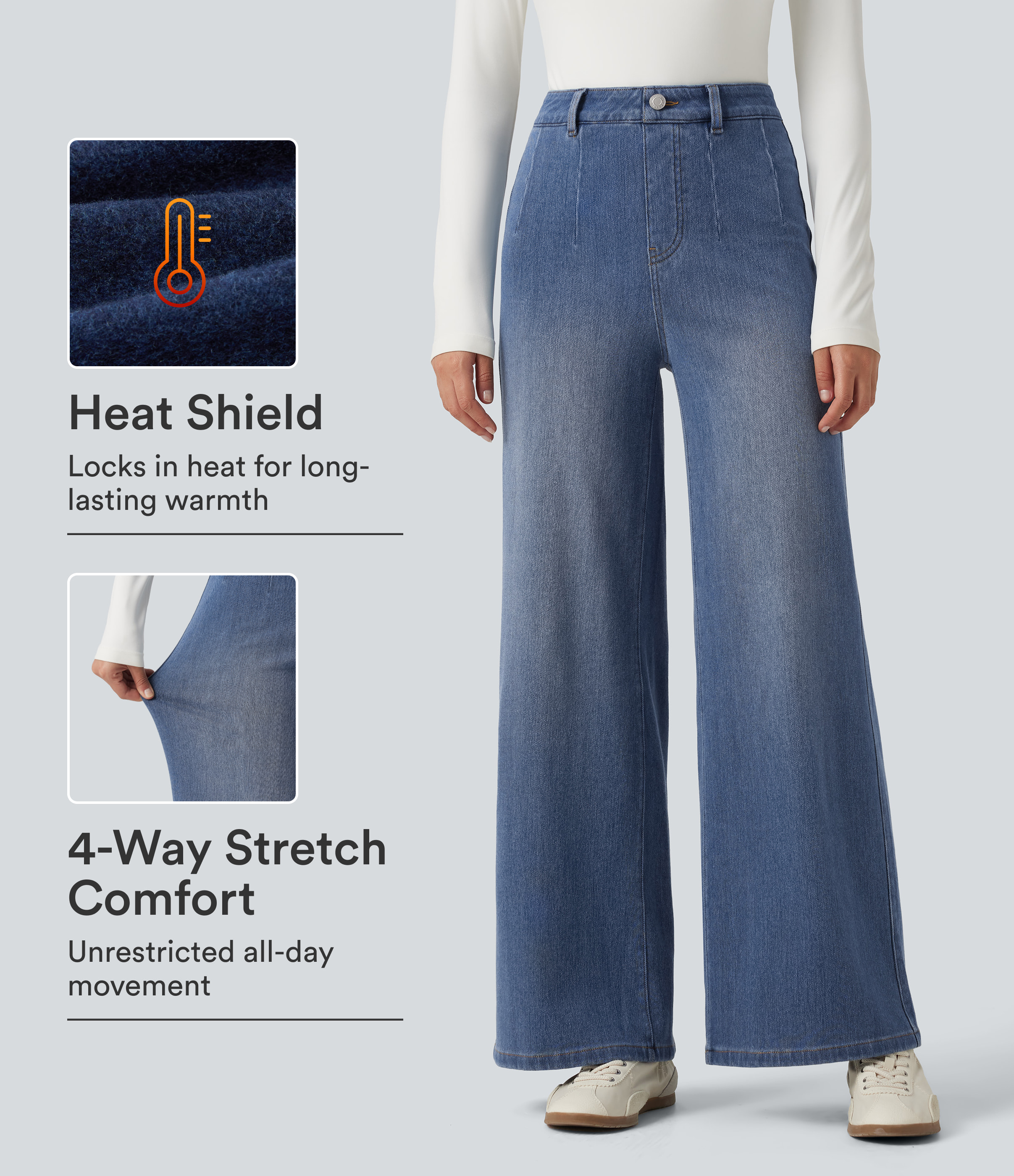 Halara Flex™ Denim Heat Mid Rise Wide Leg Casual Jeans with Pockets