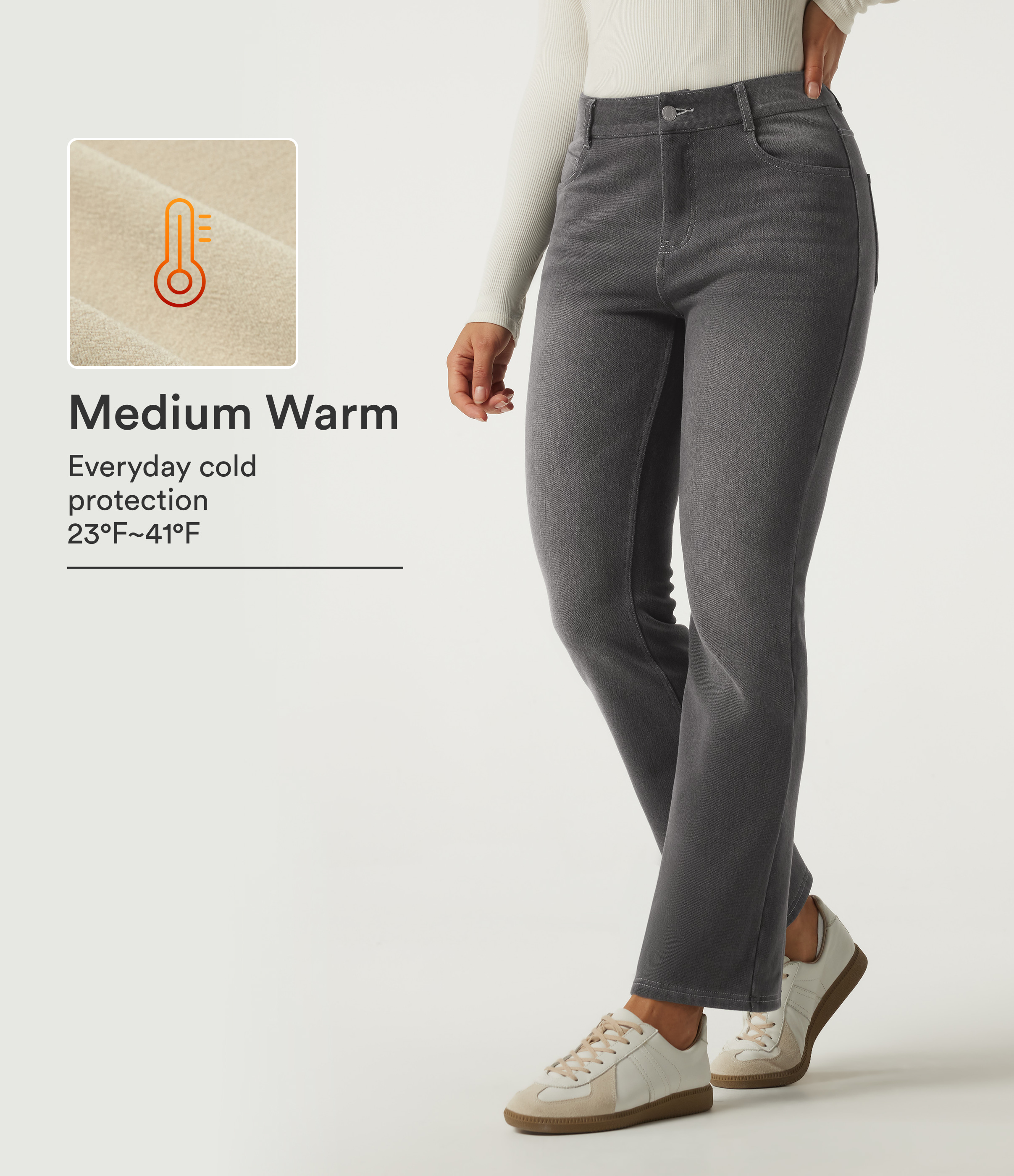 Mid Rise Bootcut Fleece Casual Cotton Jeans with Pockets