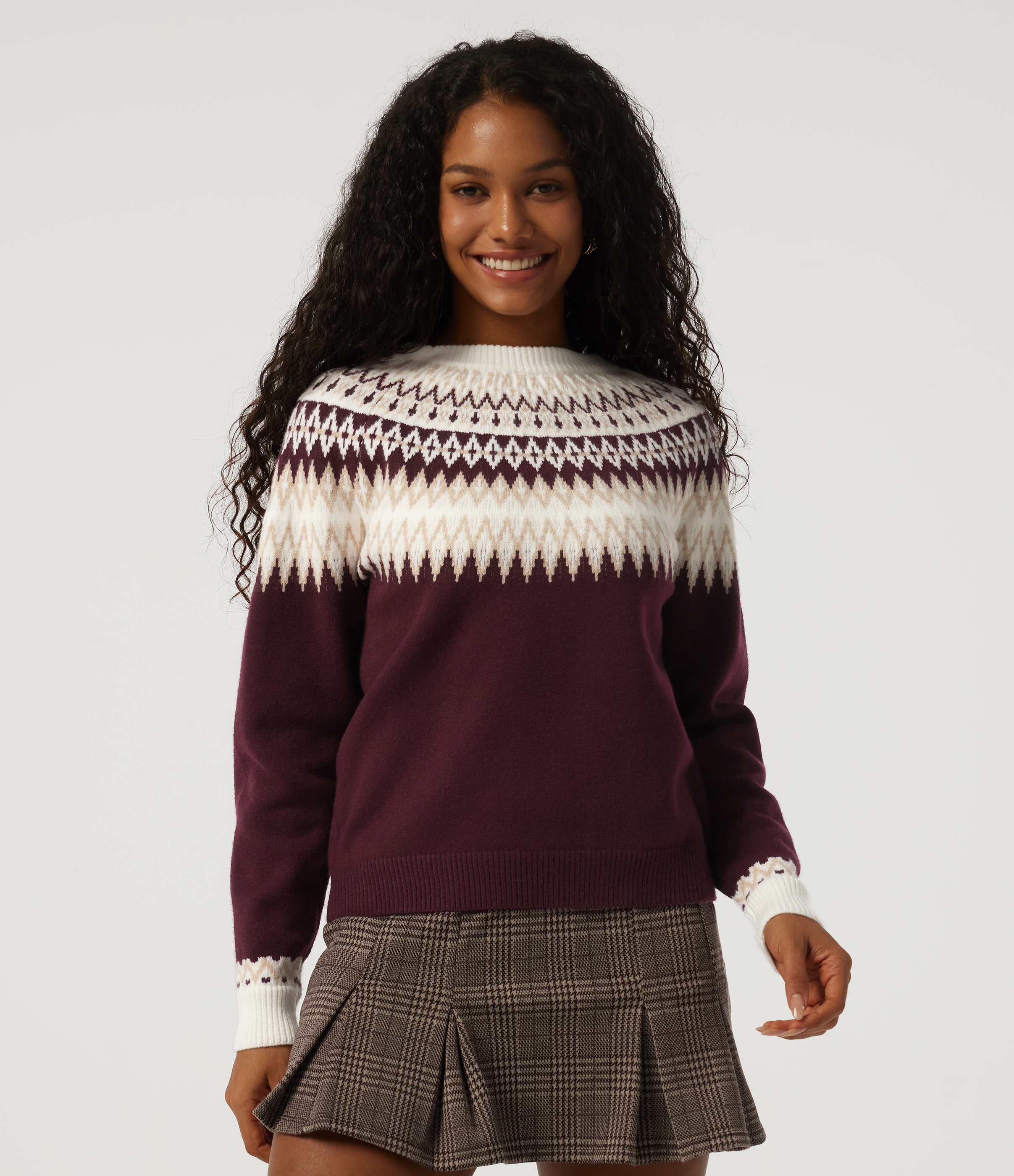 Round Neck Long Sleeve Patterned Casual Sweater